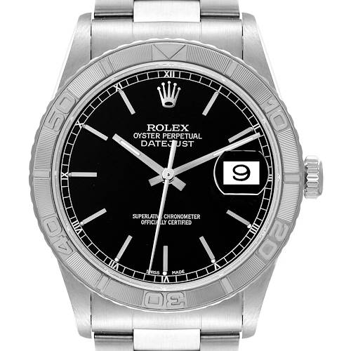 Photo of Rolex Turnograph Datejust Steel White Gold Black Dial Watch 16264 Box Papers