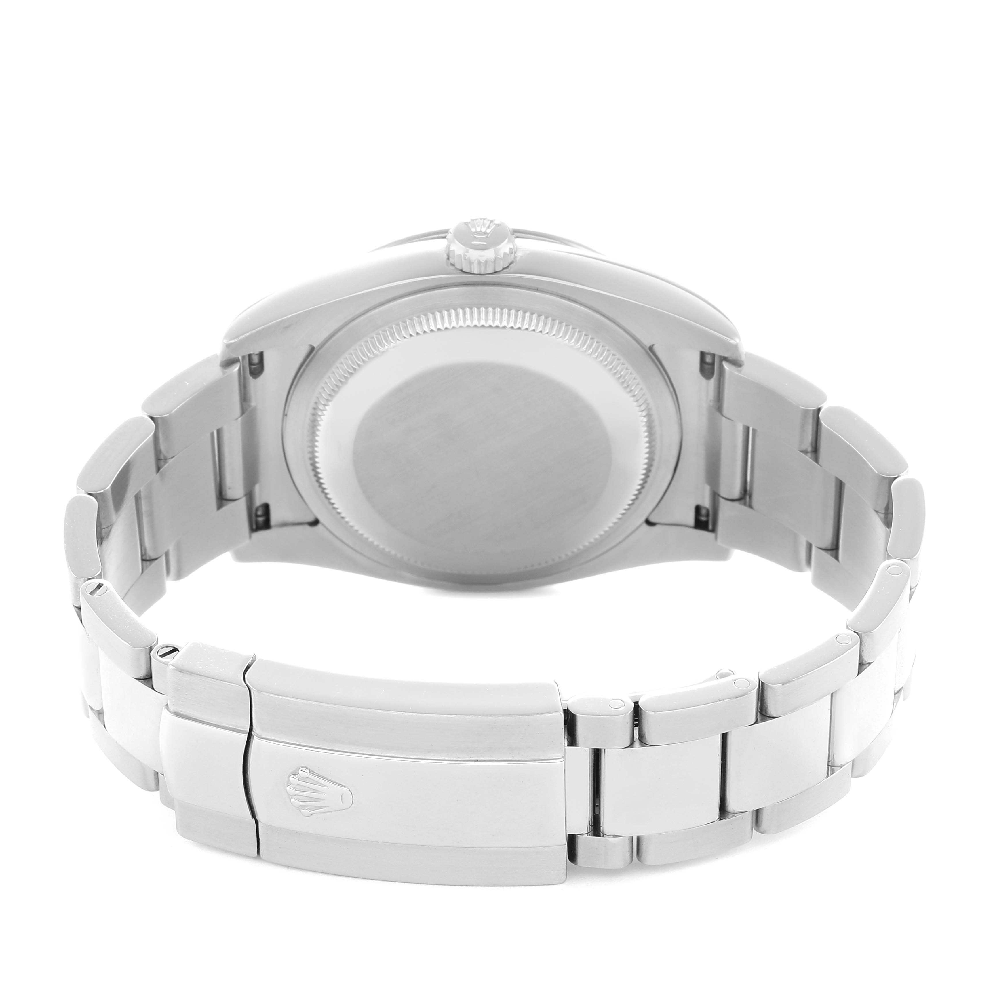 The image shows the back of the Rolex Turn-o-Graph 116264 Men
s Stainless Steel White Dial watch with the clasp and bracelet visible.