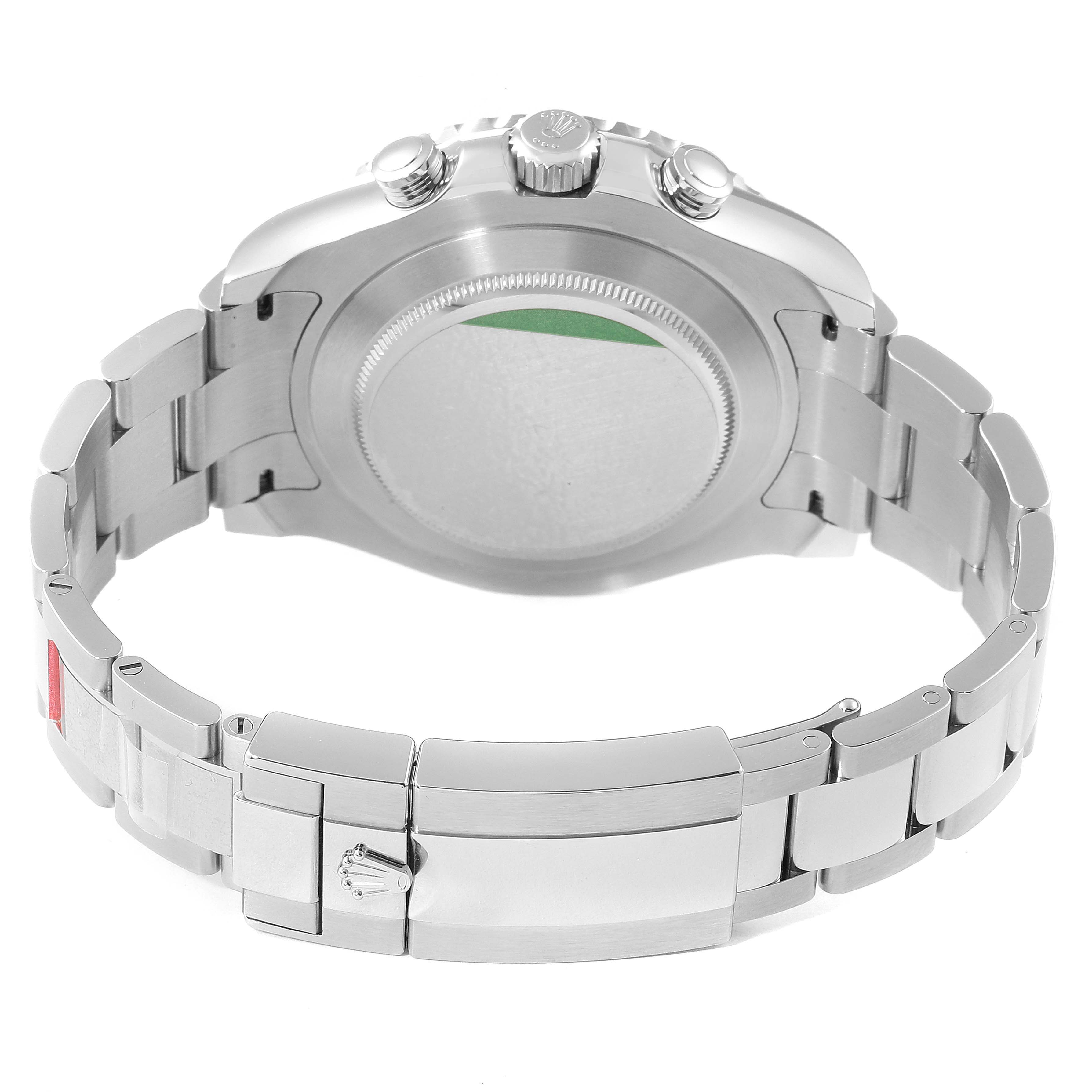 This image shows the back view of the Rolex Yacht-Master 116680 Men
s Stainless Steel White Dial 116680 Men
s Stainless Steel White Dial watch, highlighting the clasp, bracelet, and case back.