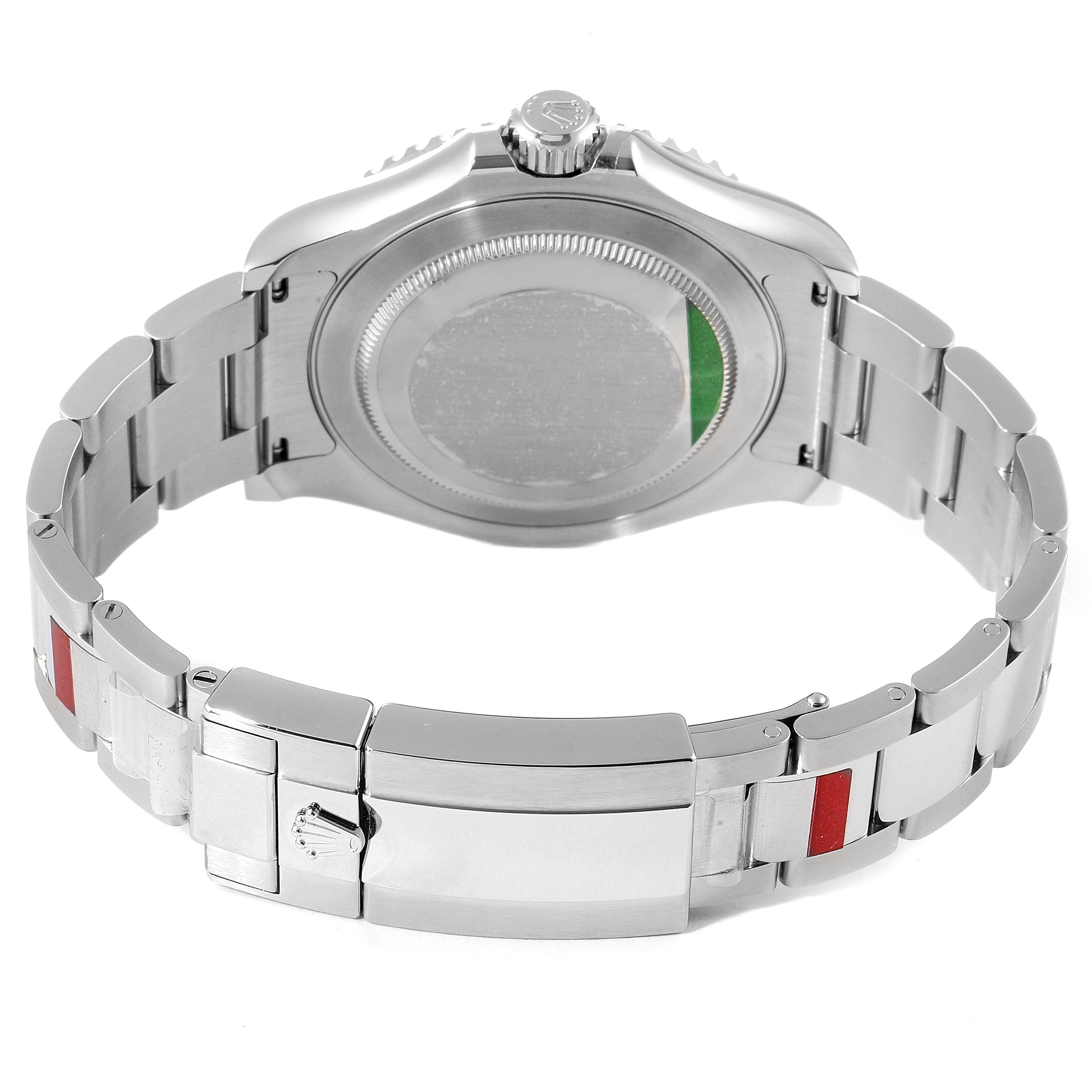 This image shows the back case and metal bracelet clasp of a Rolex Yacht-Master 126622 Men
s Stainless Steel Blue Dial 126622 Men
s Stainless Steel Blue Dial watch from a rear angle.