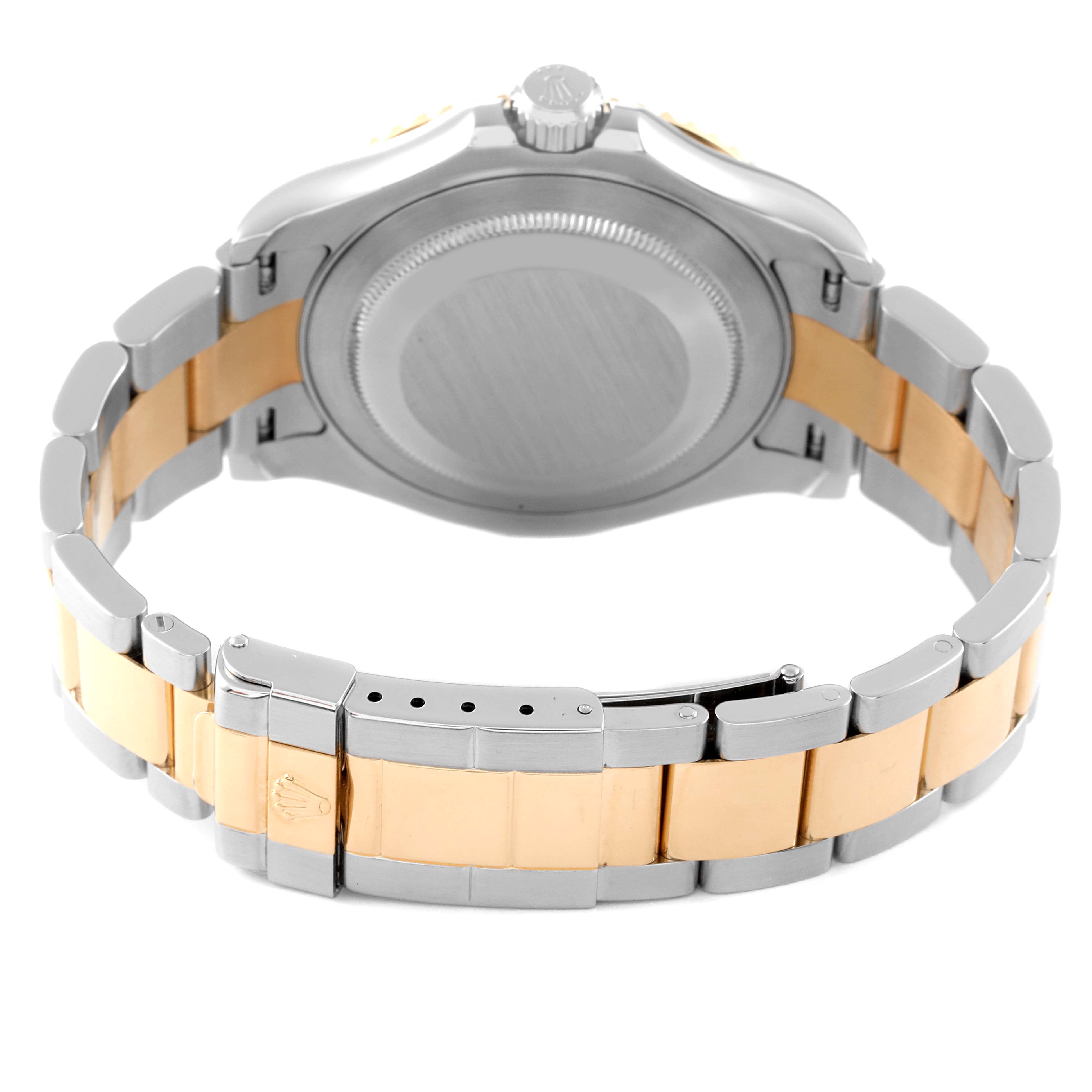 This image shows the back case and bracelet of the Rolex Yacht-Master 16623 Men
s Steel and Gold (two tone) White Dial 16623 Men
s Steel and Gold (two tone) White Dial watch, featuring a two-tone metal design.