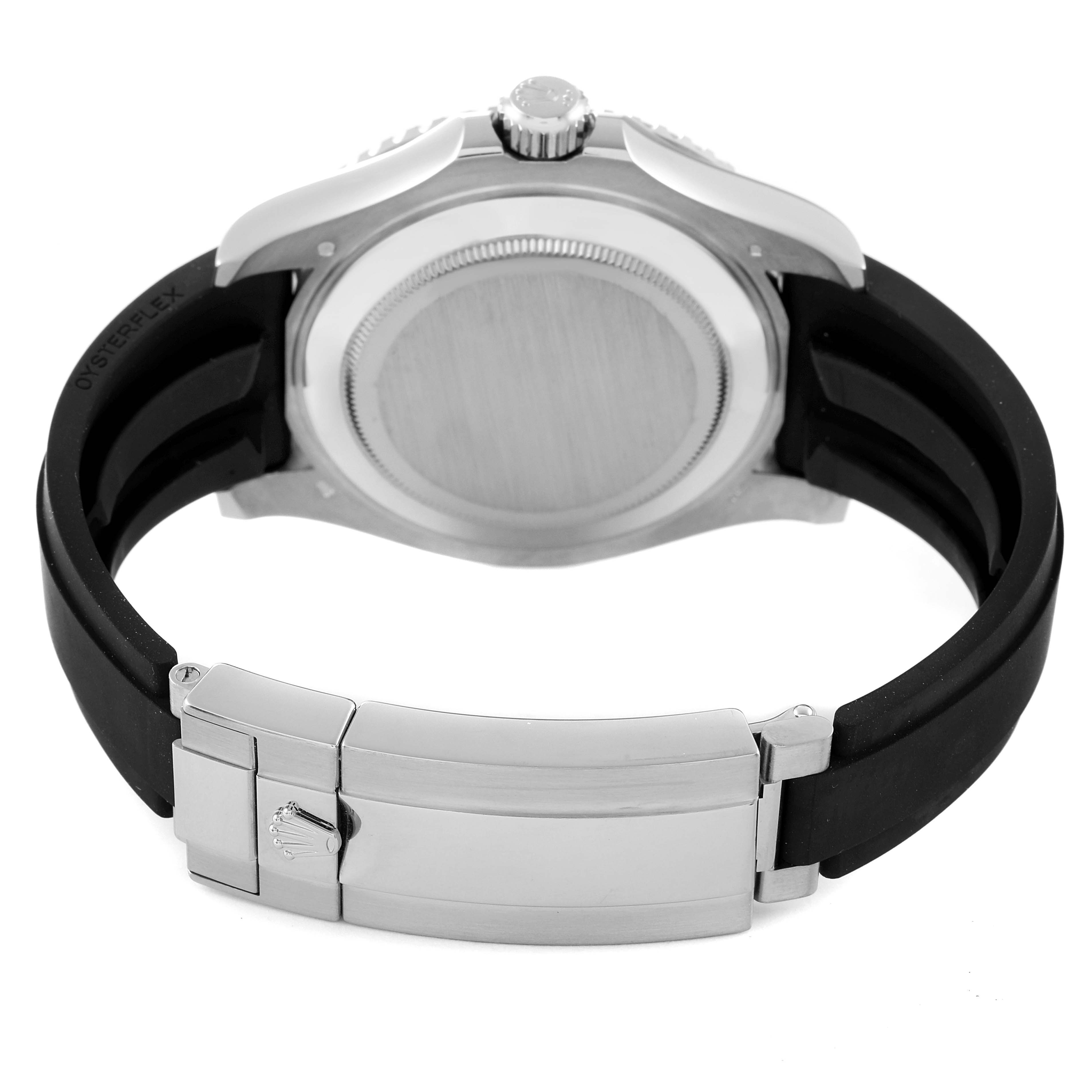 This image shows the back case and strap of the Rolex Yacht-Master 226659 Men
s White Gold Black Dial 226659 Men
s White Gold Black Dial watch from a rear angle.