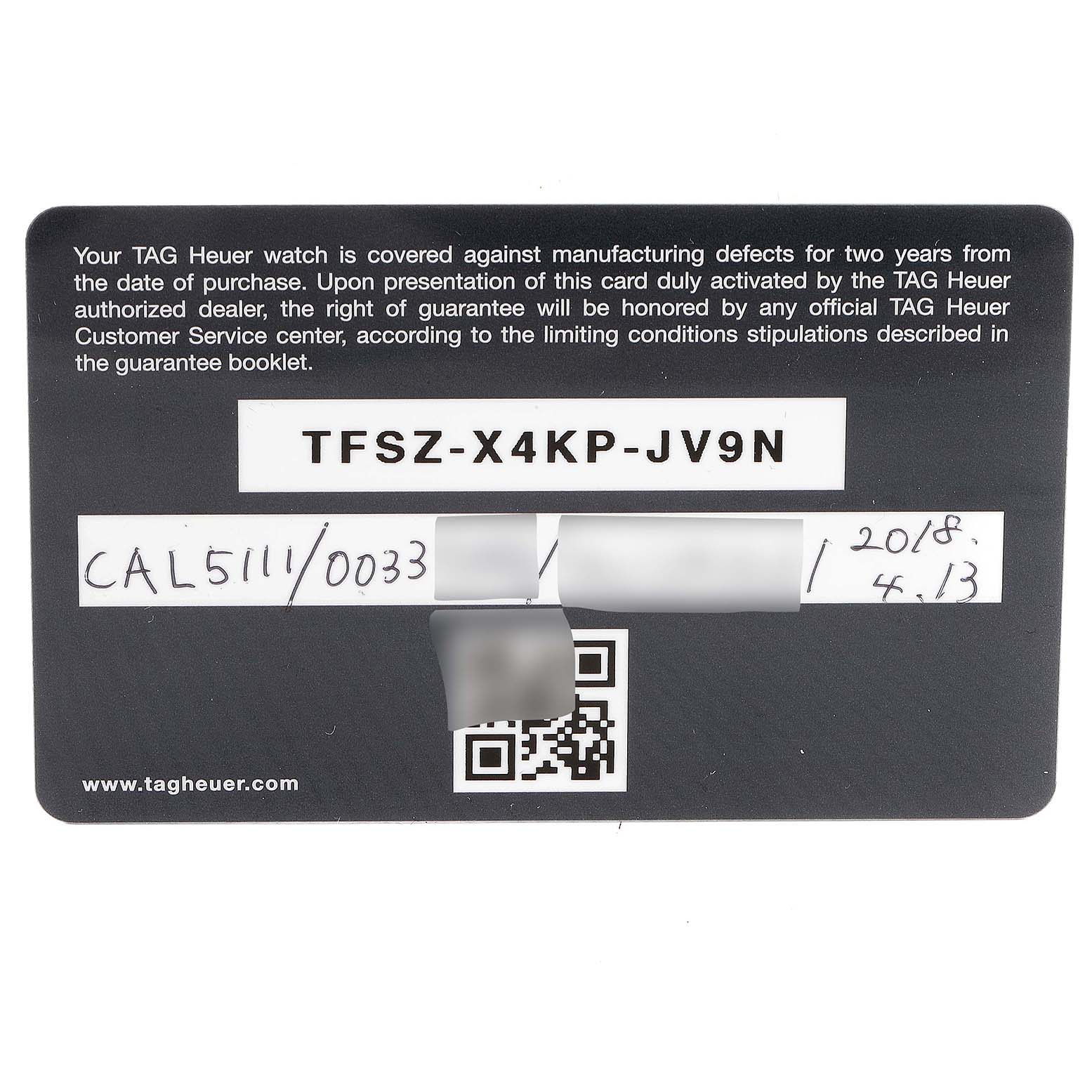 The image shows the warranty card for the Tag Heuer Monaco CAL5111.FC6299 Men
s Stainless Steel Blue Dial CAL5111.FC6299 Men
s Stainless Steel Blue Dial watch model.