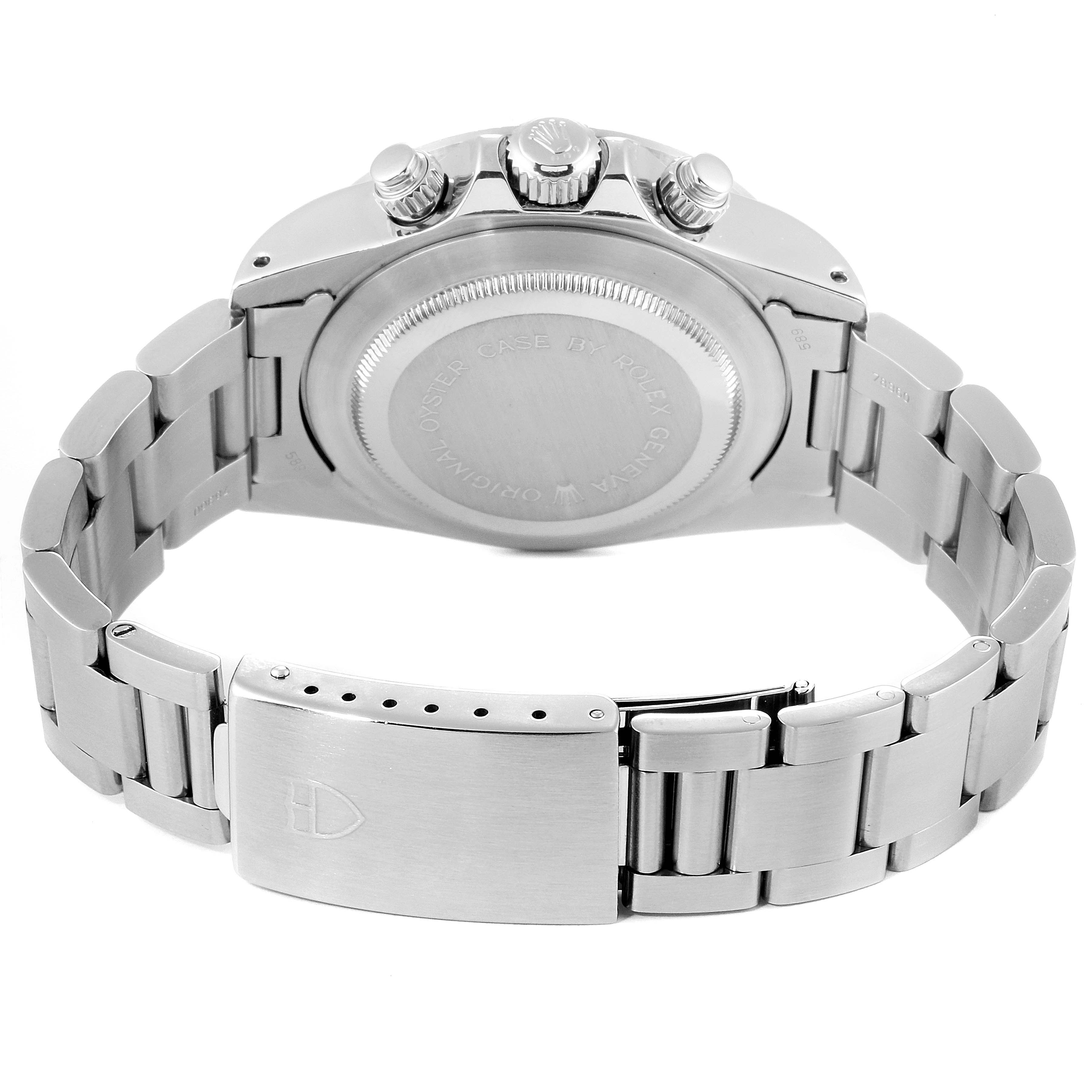 The image shows the back view of a Tudor Big Block 79160 Men
s Stainless Steel Black Dial 79160 Men
s Stainless Steel Black Dial model watch, highlighting its case back, crown, pushers, and bracelet clasp.