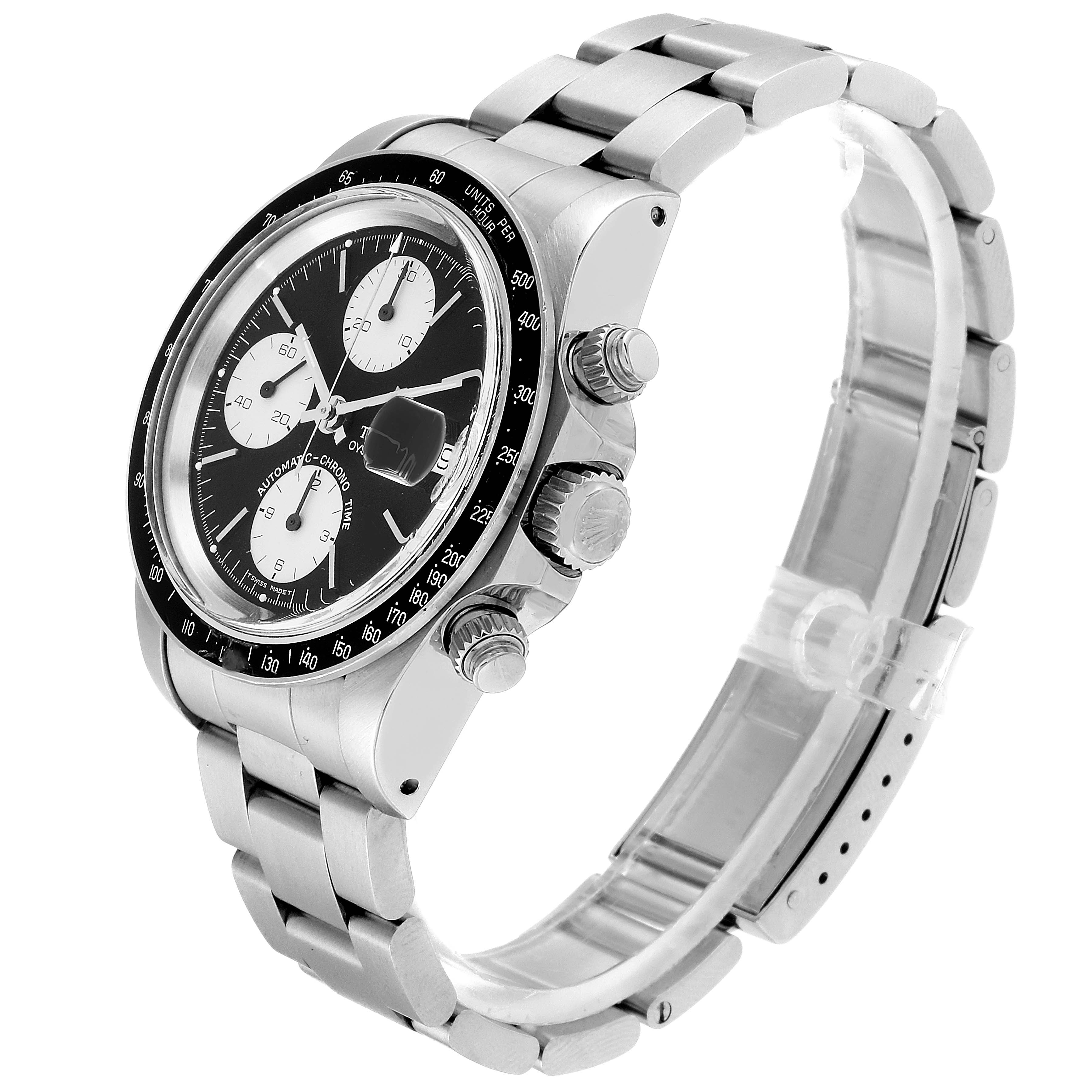 This image shows a side-angle view of a Tudor Big Block 79160 Men
s Stainless Steel Black Dial 79160 Men
s Stainless Steel Black Dial model watch, displaying the face, bezel, pushers, crown, and bracelet.