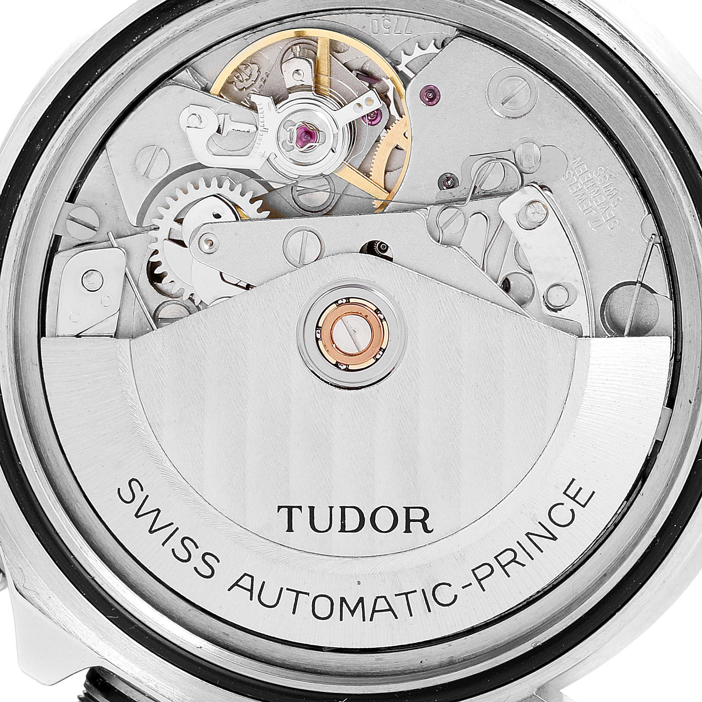 This image shows the movement and inner mechanism of the Tudor Big Block 79160 Men
s Stainless Steel Black Dial 79160 Men
s Stainless Steel Black Dial model from a rear angle.