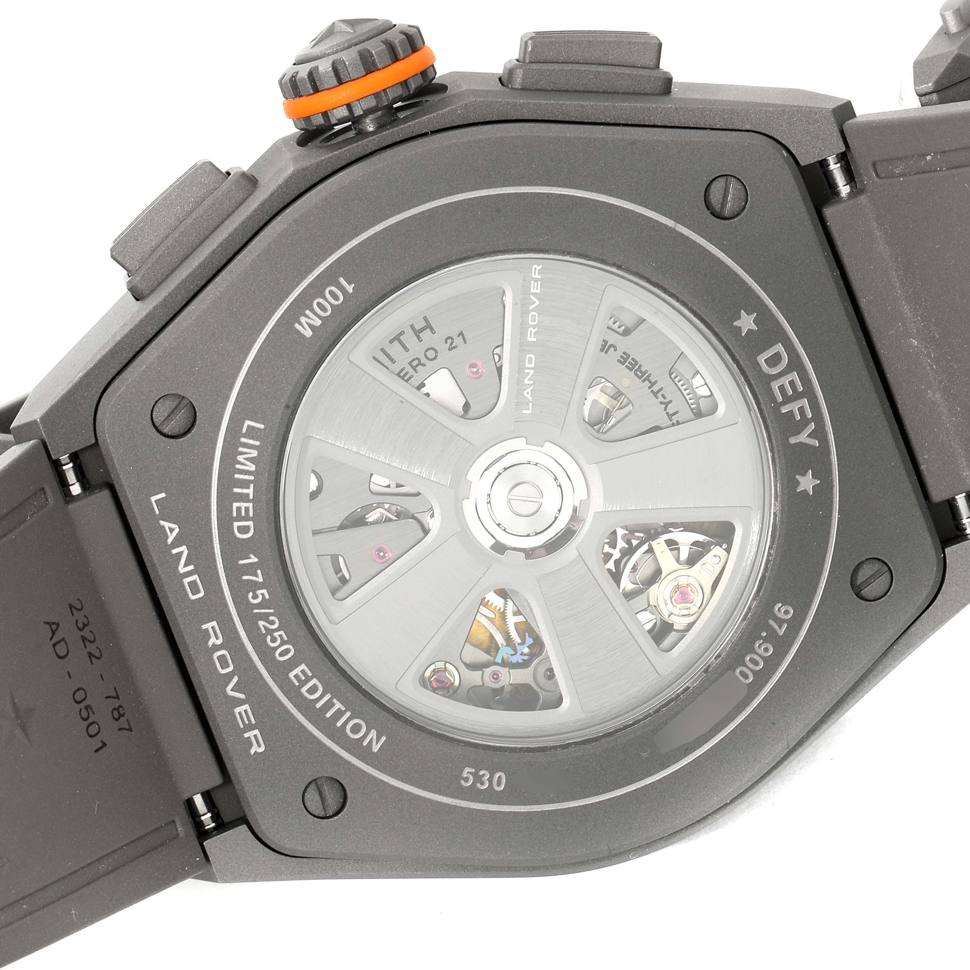 The image shows the back view of a Zenith Defy 97.9000.9004/01.R787 Men
s Titanium Grey Dial 97.9000.9004/01.R787 Men
s Titanium Grey Dial watch, highlighting the movement and casing details.