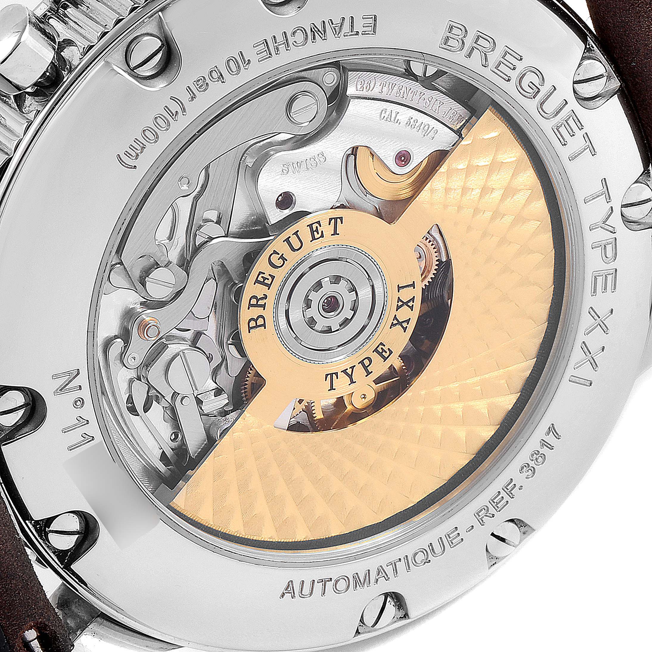 The image shows the back case and automatic movement of a Breguet Type XX - XXI - XXII 3817ST/X2/3ZU Men's Stainless Steel Grey Dial 3817ST/X2/3ZU Men's Stainless Steel Grey Dial watch.