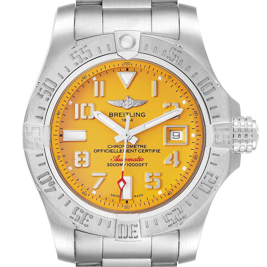 Breitling Avenger II 45 Seawolf Yellow Dial Mens Watch A17331 Box Papers SwissWatchExpo