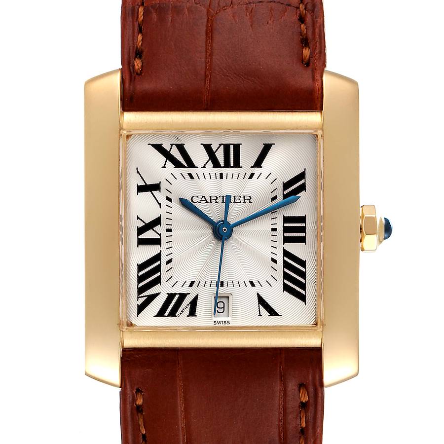 Cartier Tank Francaise Large Yellow Gold Brown Strap Unisex Watch W5000156 SwissWatchExpo