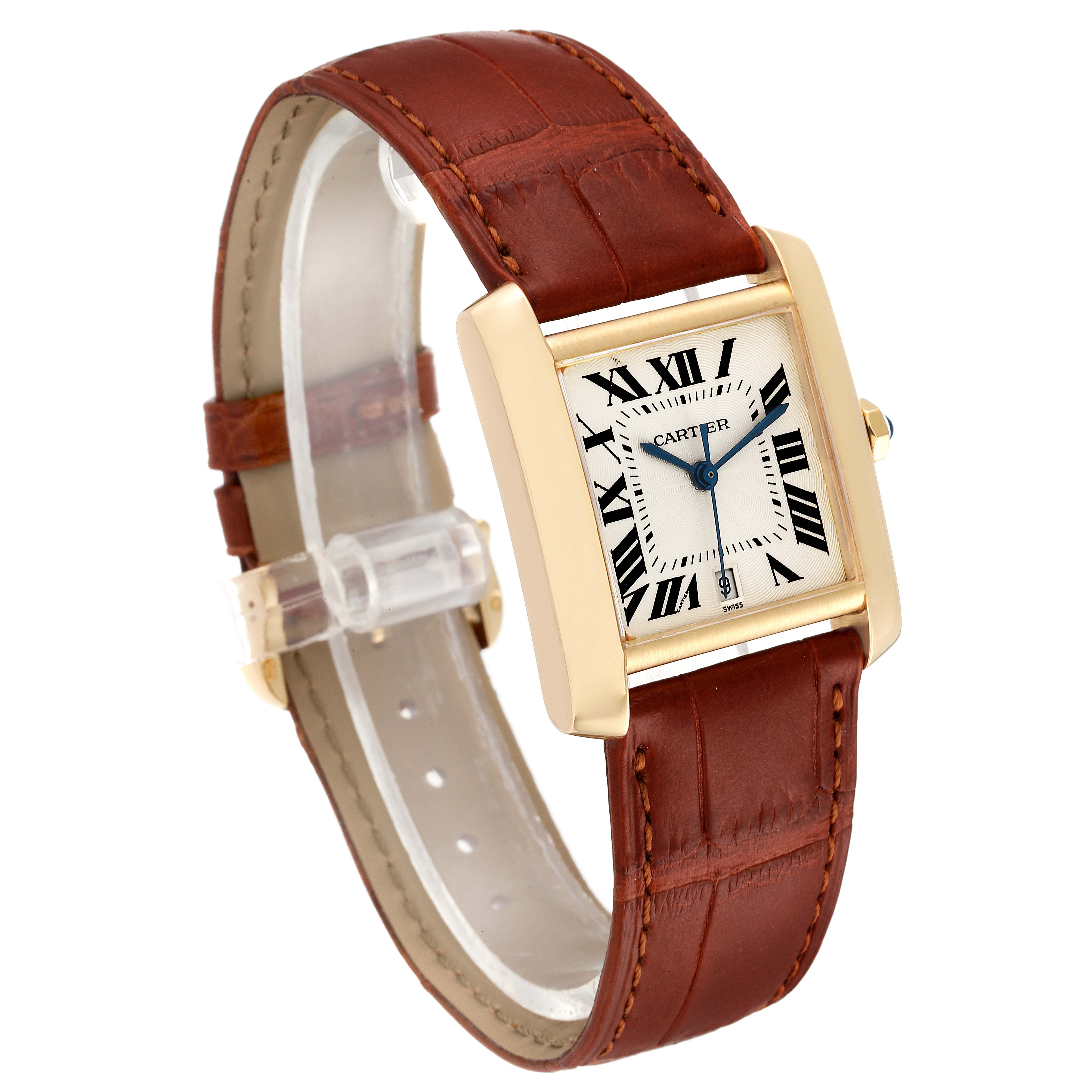 Cartier Tank Francaise Large Yellow Gold Brown Strap Unisex Watch ...