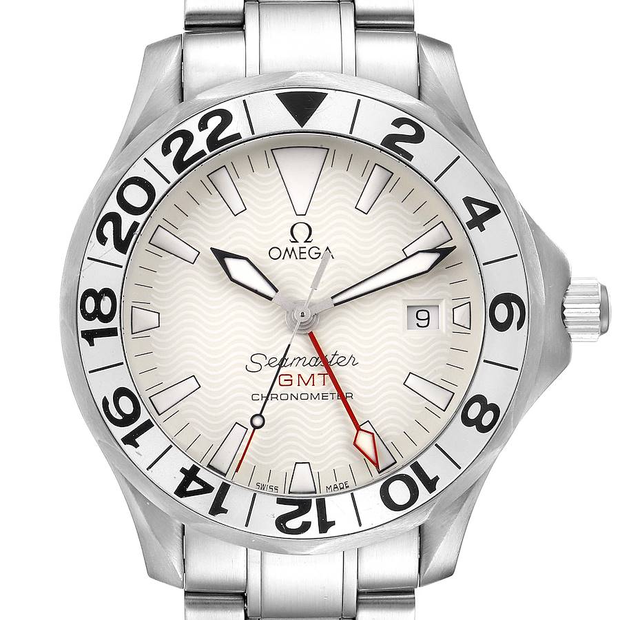 Omega Seamaster 300M GMT Great White Wave Dial Mens Watch 2538.20.00 SwissWatchExpo