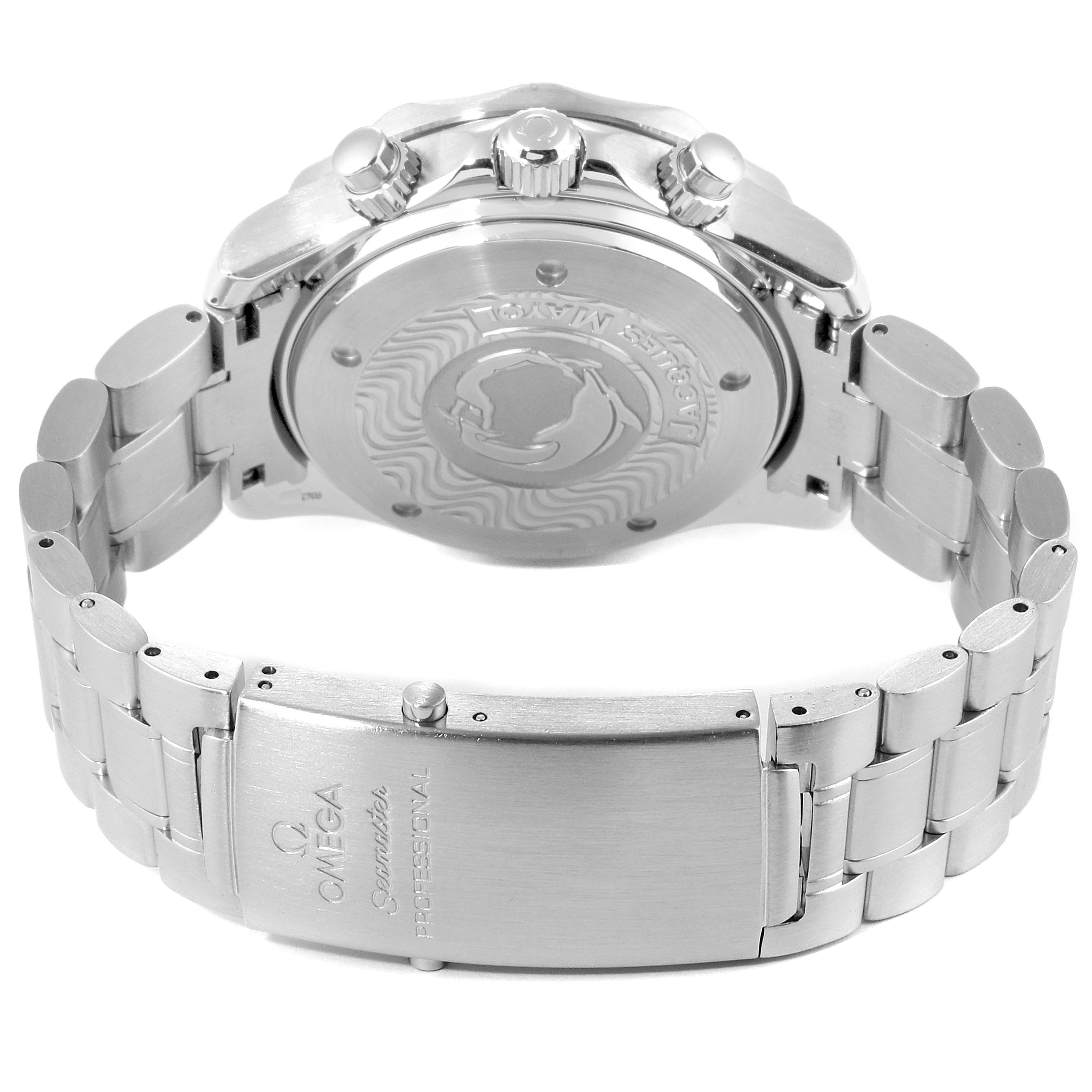 The image shows the back case and stainless steel bracelet of the Omega Seamaster 2595.30.00 Men's Stainless Steel Silver Dial 2595.30.00 Men's Stainless Steel Silver Dial watch.