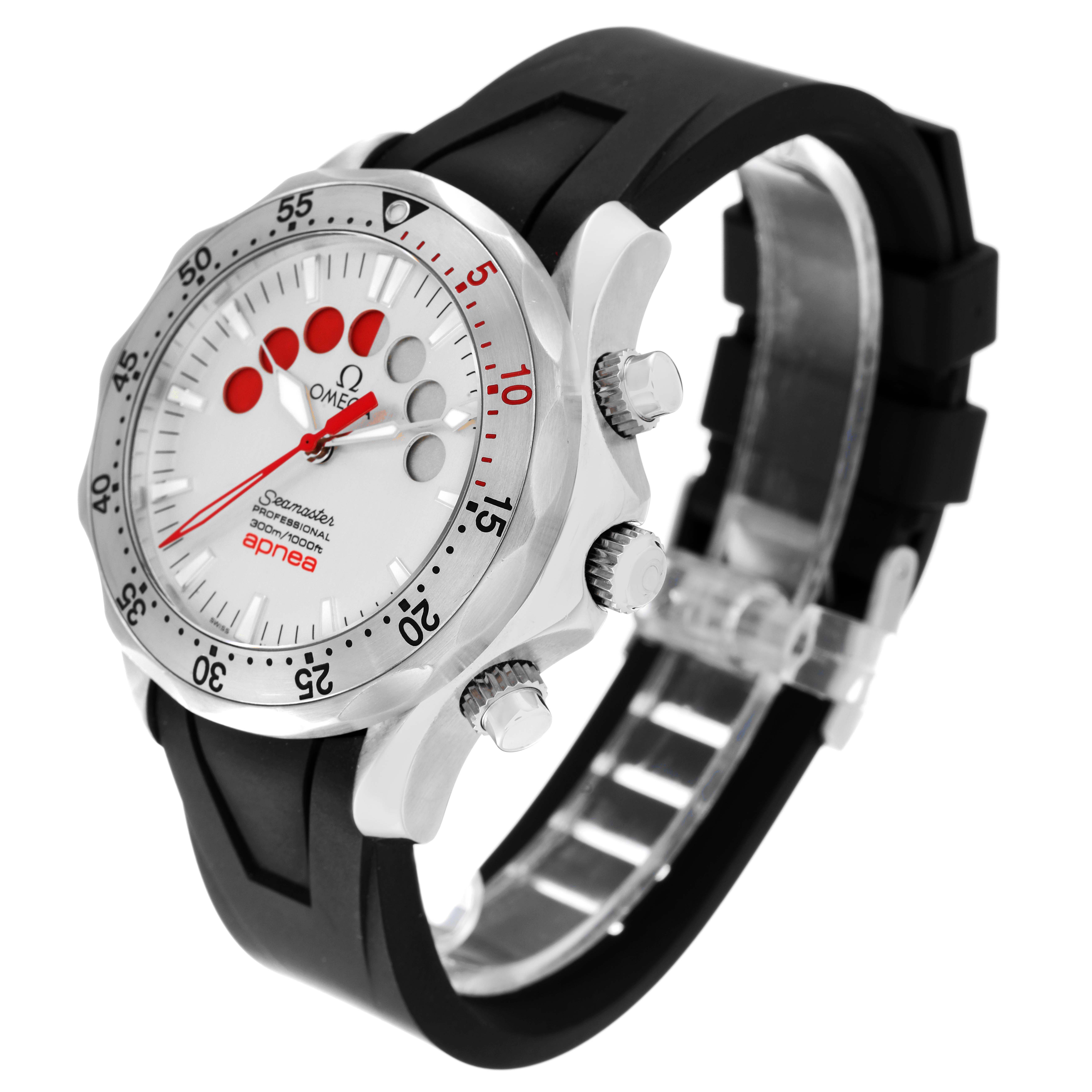 The Omega Seamaster 2895.30.91 Men's Stainless Steel Silver Dial 2895.30.91 Men's Stainless Steel Silver Dial watch is shown at a slight angle, displaying the face, bezel, crown, and strap.