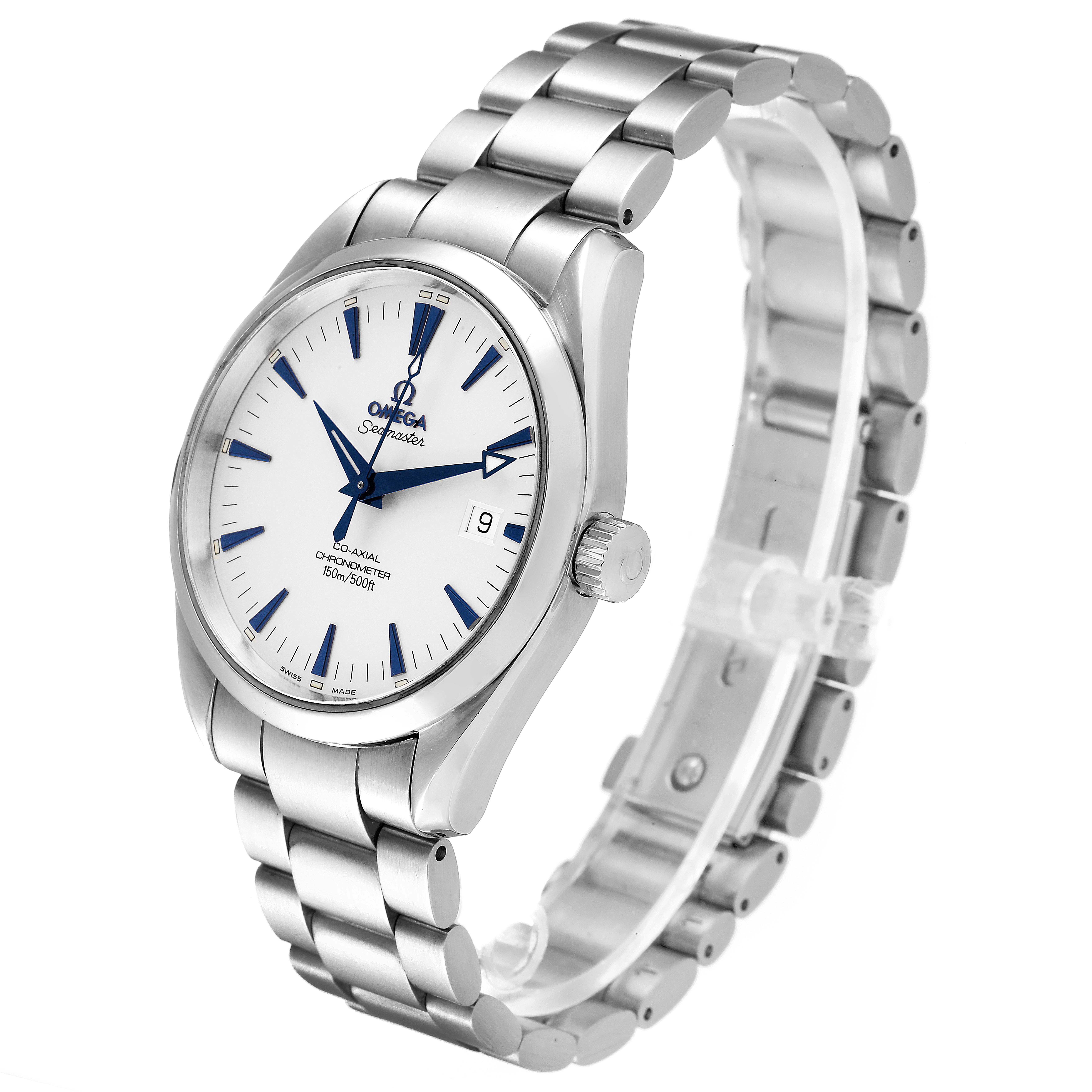 The Omega Aqua Terra 2503.33.00 Men
s Stainless Steel Silver Dial 2503.33.00 Men
s Stainless Steel Silver Dial watch is shown at a slight angle, highlighting the dial, case, and bracelet.