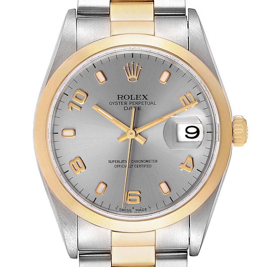 Rolex Date Steel Yellow Gold Slate Dial Mens Watch 15203 Box Papers SwissWatchExpo
