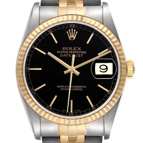 Photo of Rolex Datejust 36 Steel Yellow Gold Black Dial Mens Watch 16233
