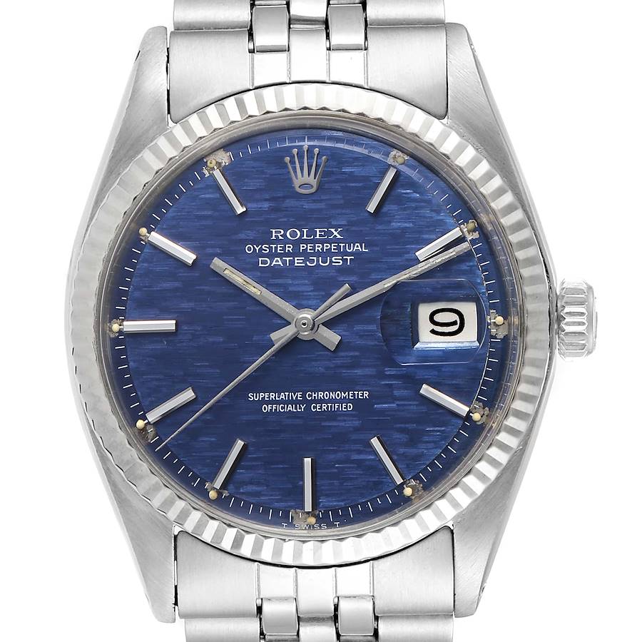 Rolex Datejust Steel White Gold Blue Brick Dial Vintage Watch 1601 SwissWatchExpo