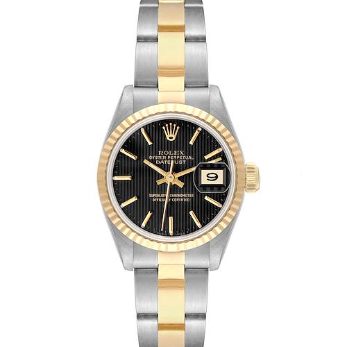 Photo of Rolex Datejust Steel Yellow Gold Black Tapestry Dial Ladies Watch 69173
