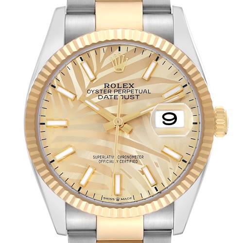 Photo of Rolex Datejust Steel Yellow Gold Golden Palm Dial Mens Watch 126233