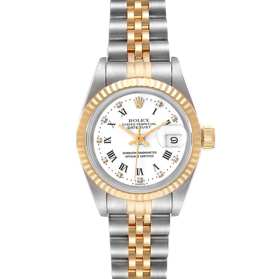 Rolex Datejust Steel Yellow Gold White Diamond Dial Watch 69173 Box Papers SwissWatchExpo