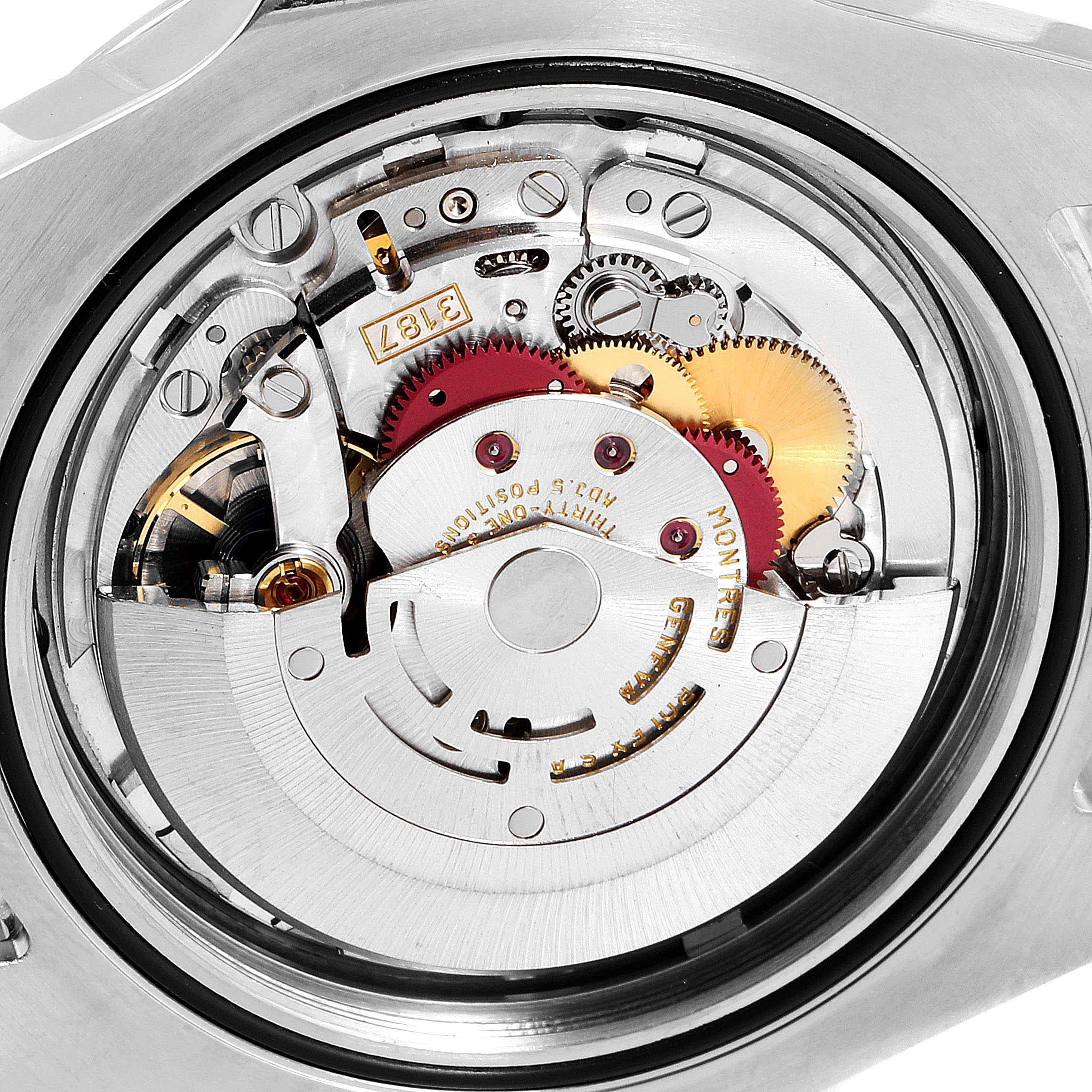 This image shows the internal mechanical movement of a Rolex Explorer 216570 Men
s Stainless Steel White Dial 216570 Men
s Stainless Steel White Dial watch from a back angle.