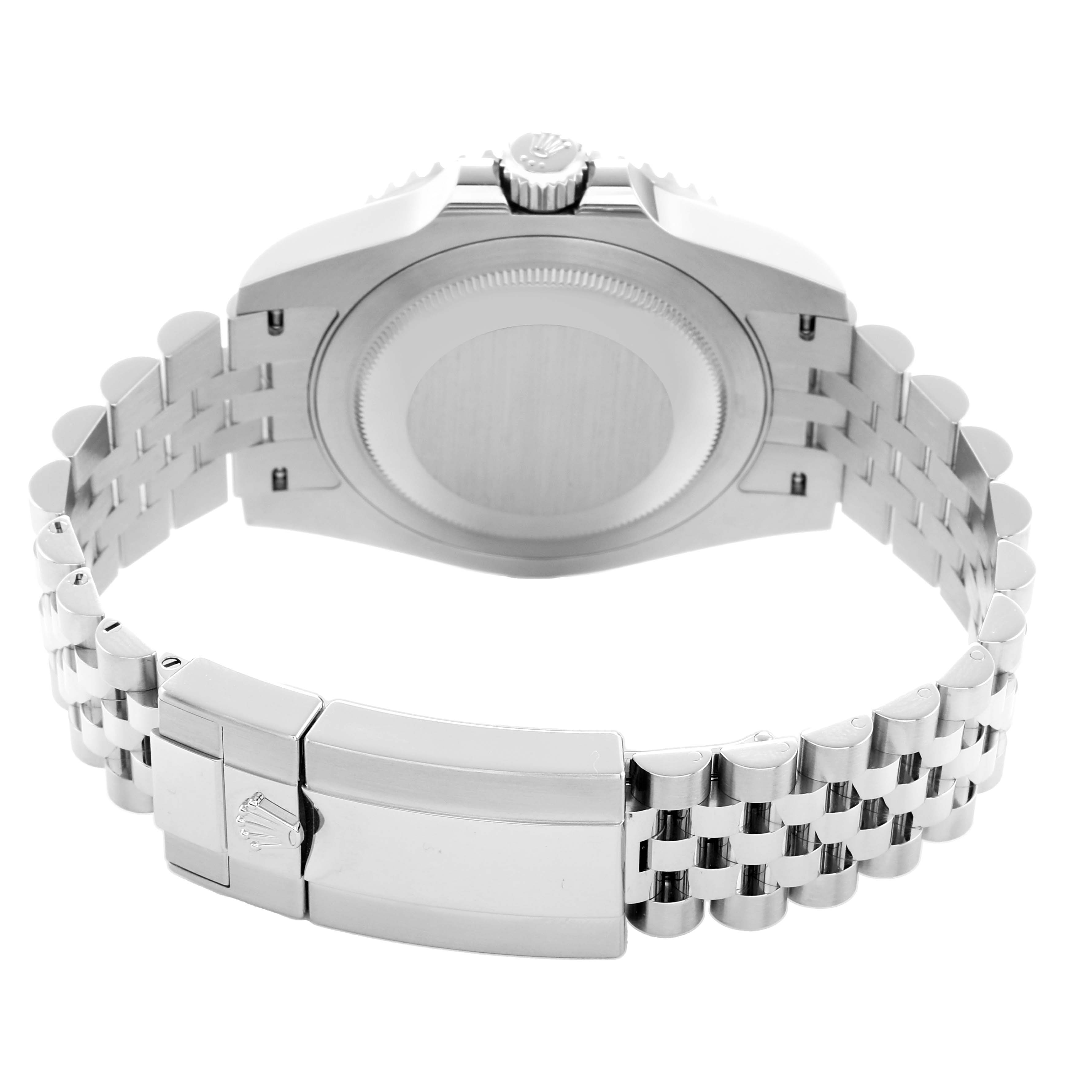 The image shows the back case and bracelet of the Rolex GMT-Master 126710 Men
s Stainless Steel Black Dial, focusing on the clasp and links.