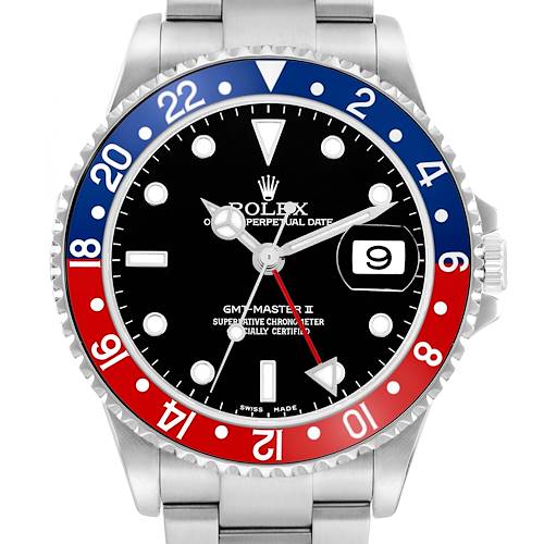 Photo of Rolex GMT Master II Steel Blue Red Pepsi Bezel Mens Watch 16710 Box Papers