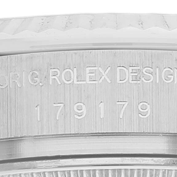 This image shows a close-up view of the band or bezel with the model number on the Rolex President 179179 Women's White Gold Silver Dial 179179 Women's White Gold Silver Dial watch.