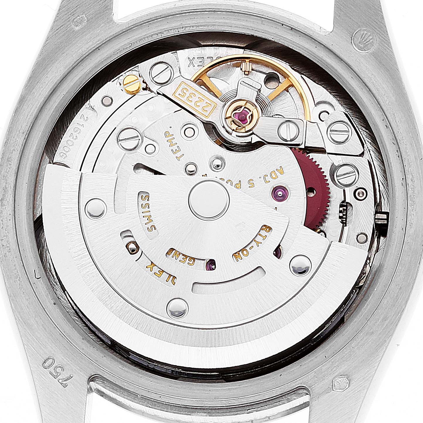 This image shows the back view of the Rolex President 179179 Women's White Gold Silver Dial 179179 Women's White Gold Silver Dial model watch, highlighting its intricate internal movement.