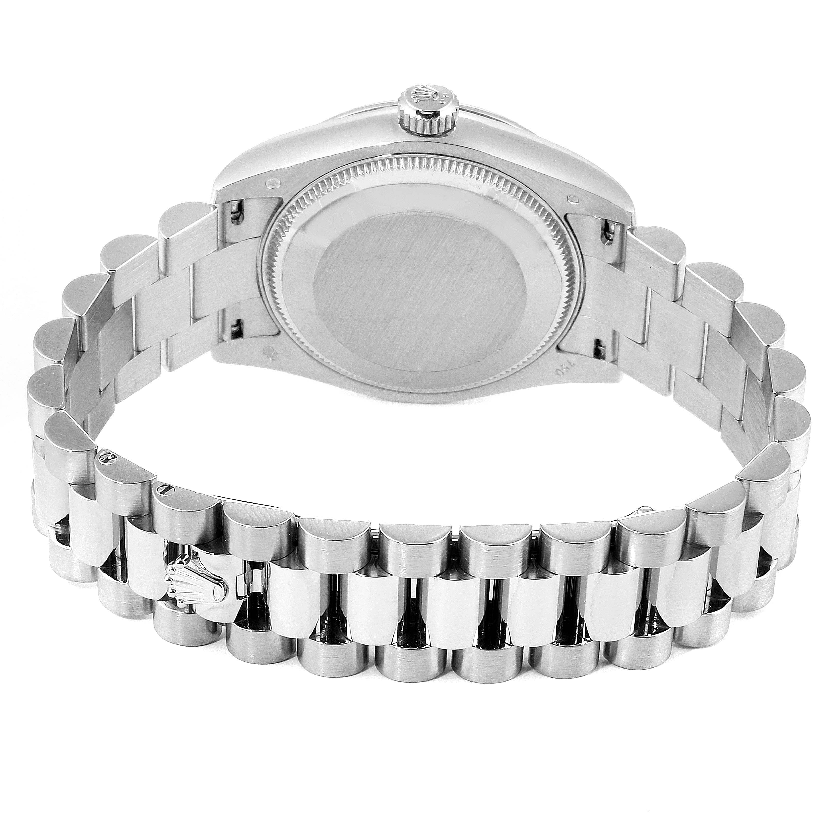 The image shows the back of a Rolex President 178279 Women's White Gold Silver Dial 178279 Women's White Gold Silver Dial model watch, including its bracelet and clasp.