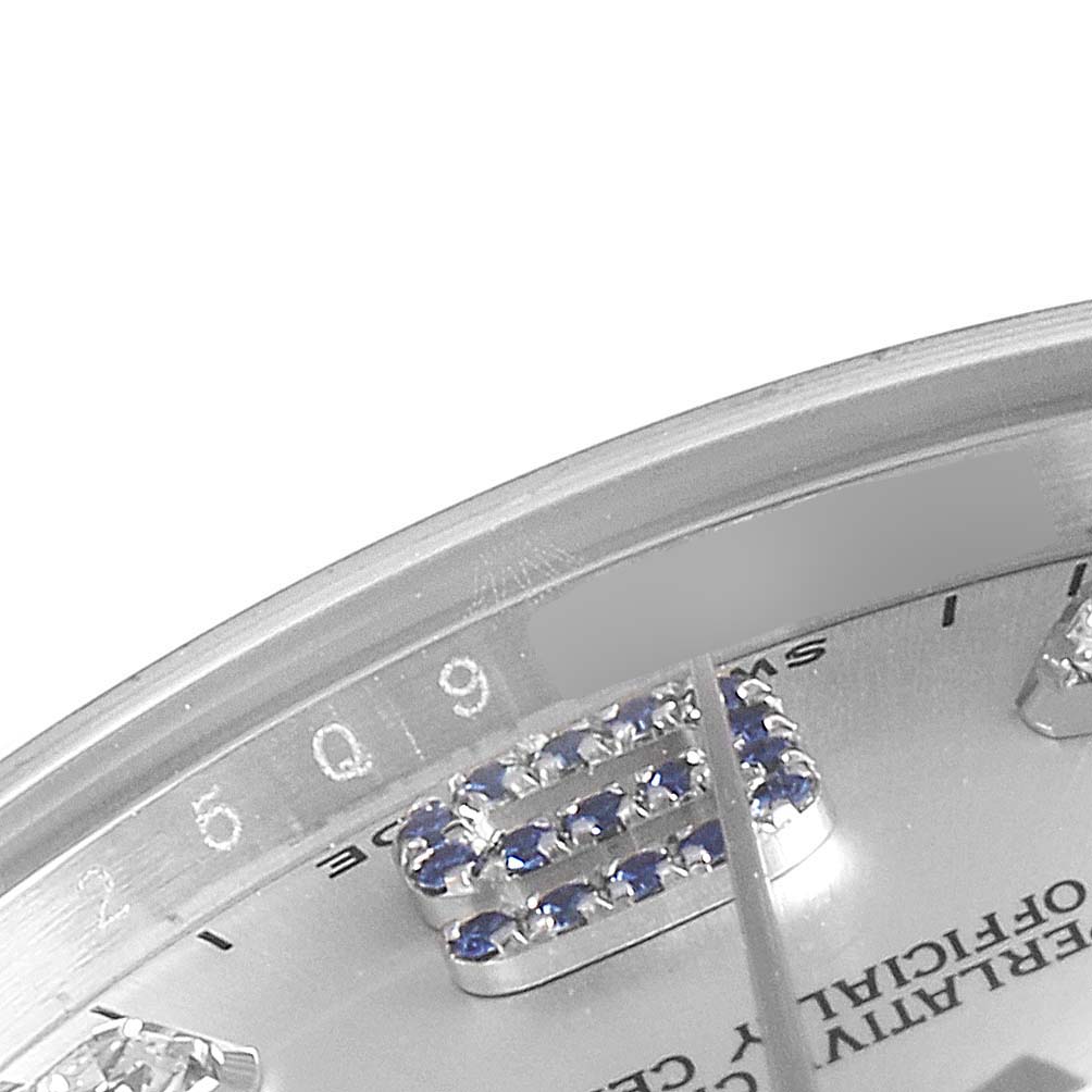 The image shows a close-up angle of the Rolex President 178279 Women's White Gold Silver Dial 178279 Women's White Gold Silver Dial watch, focusing on the sapphire and diamond-set hour markers.