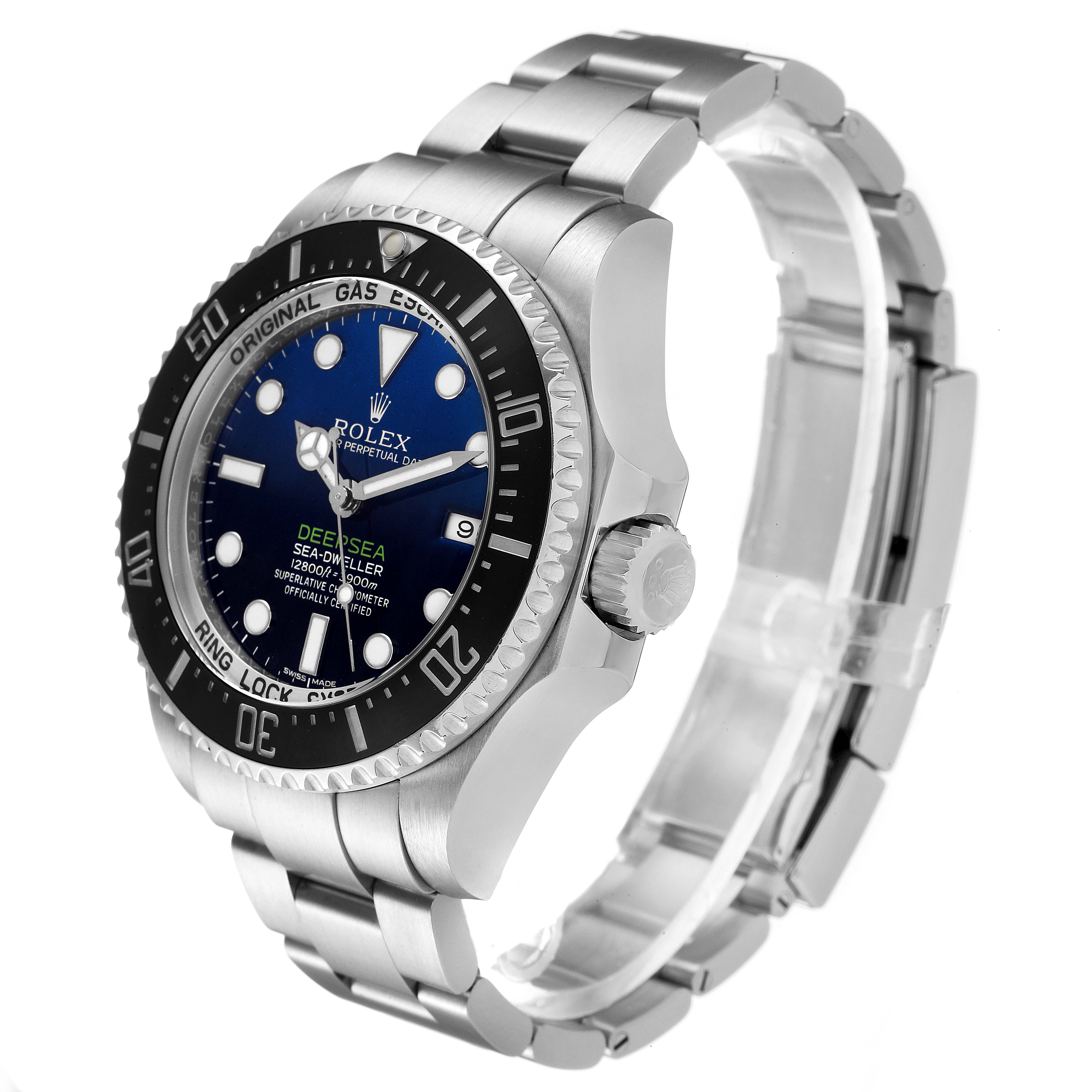 The image shows a Rolex Sea-Dweller 116660 Men
s Stainless Steel Blue Dial 116660 Men
s Stainless Steel Blue Dial watch at a slight angle, featuring its dial, bezel, crown, and bracelet.