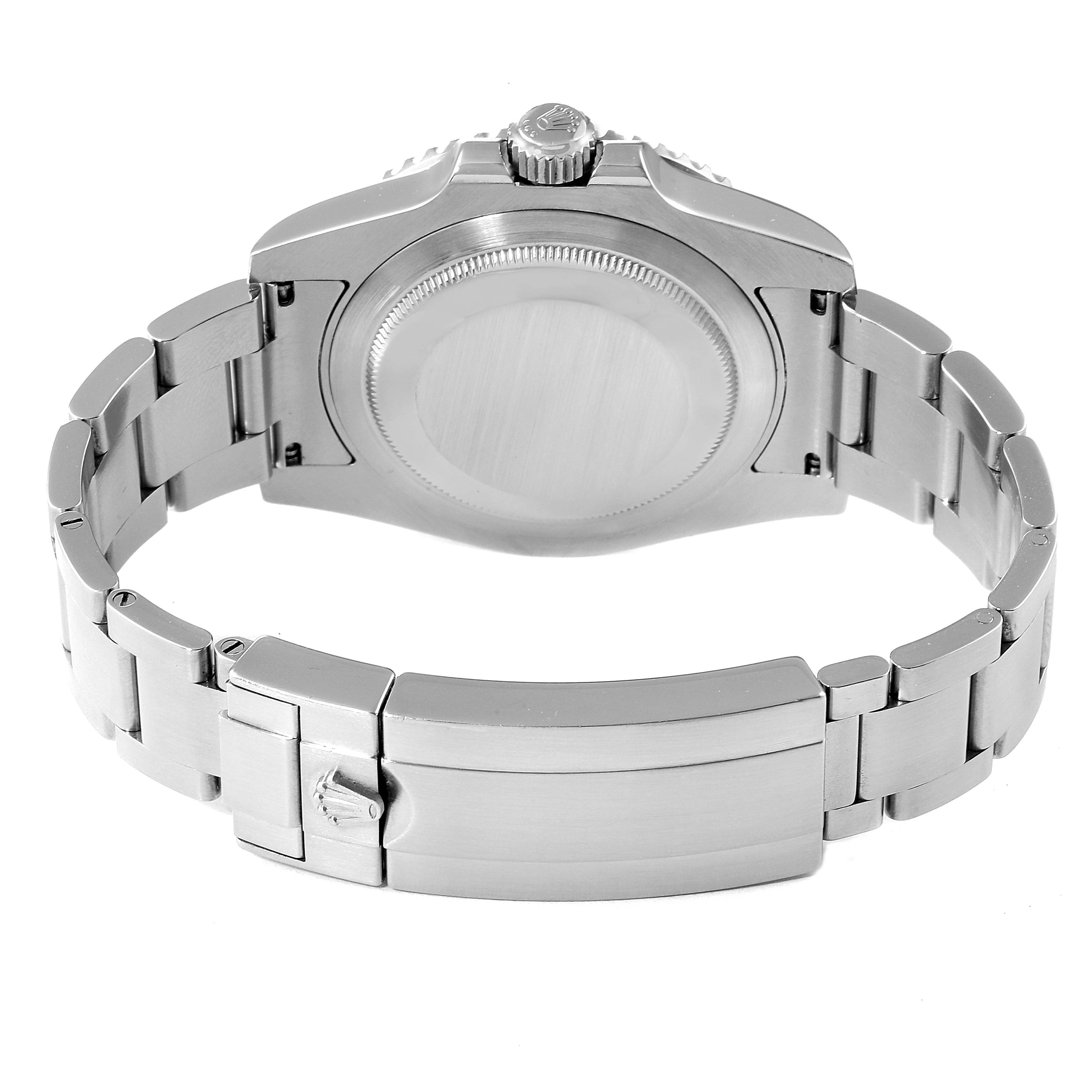 The image shows the back and bracelet of a Rolex Submariner 116610LV Men's Stainless Steel Green Dial 116610LV Men's Stainless Steel Green Dial watch, viewed from the rear.