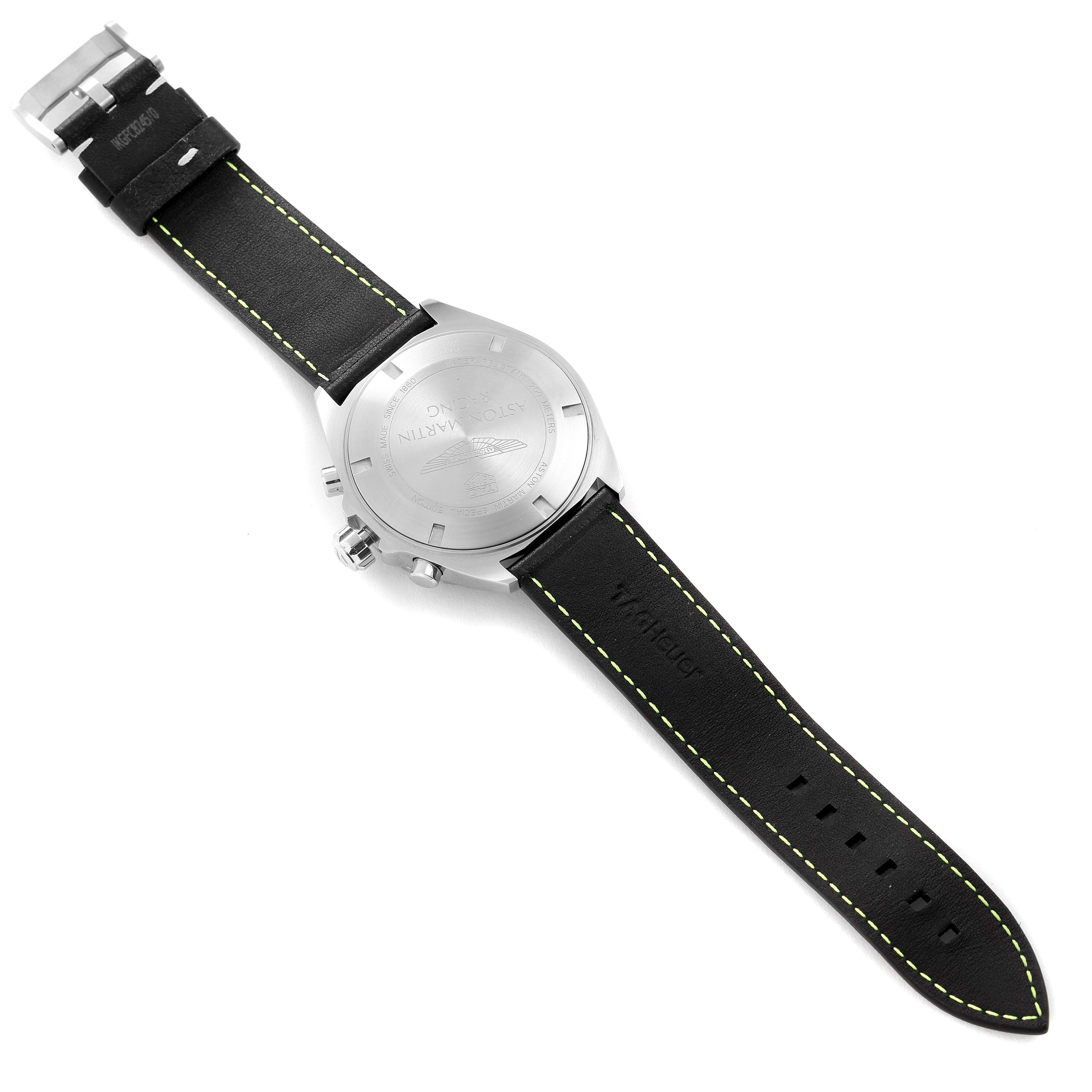 The image shows the back view of a Tag Heuer Formula 1 CAZ101P.FC8245 Men's Stainless Steel Black Dial CAZ101P.FC8245 Men's Stainless Steel Black Dial watch, focusing on the case back and leather strap.