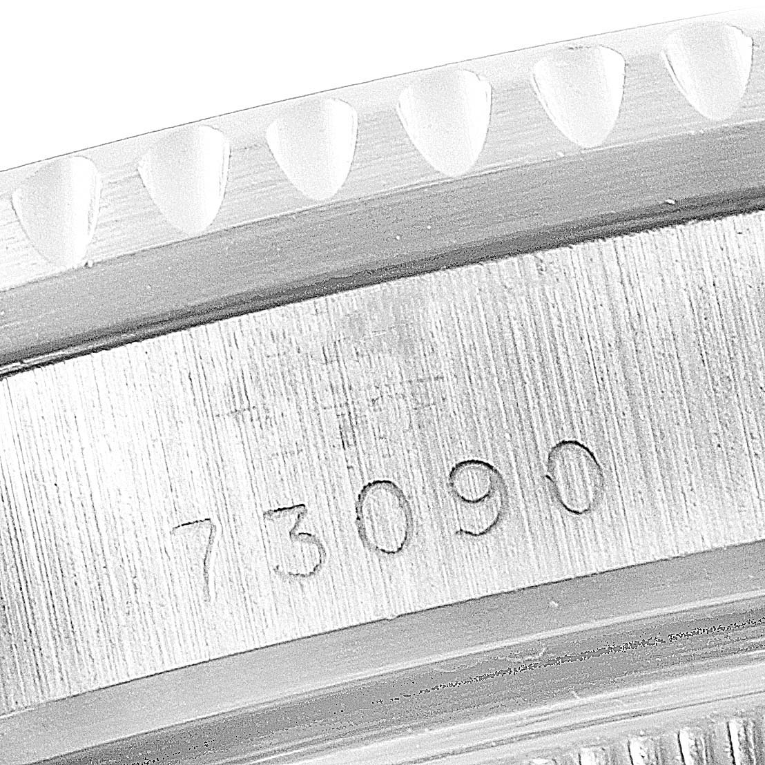 The image shows a close-up of the bezel and case side, displaying the model number "73090" of the Tudor Prince 73090 Women's Stainless Steel Black Dial 73090 Women's Stainless Steel Black Dial watch.