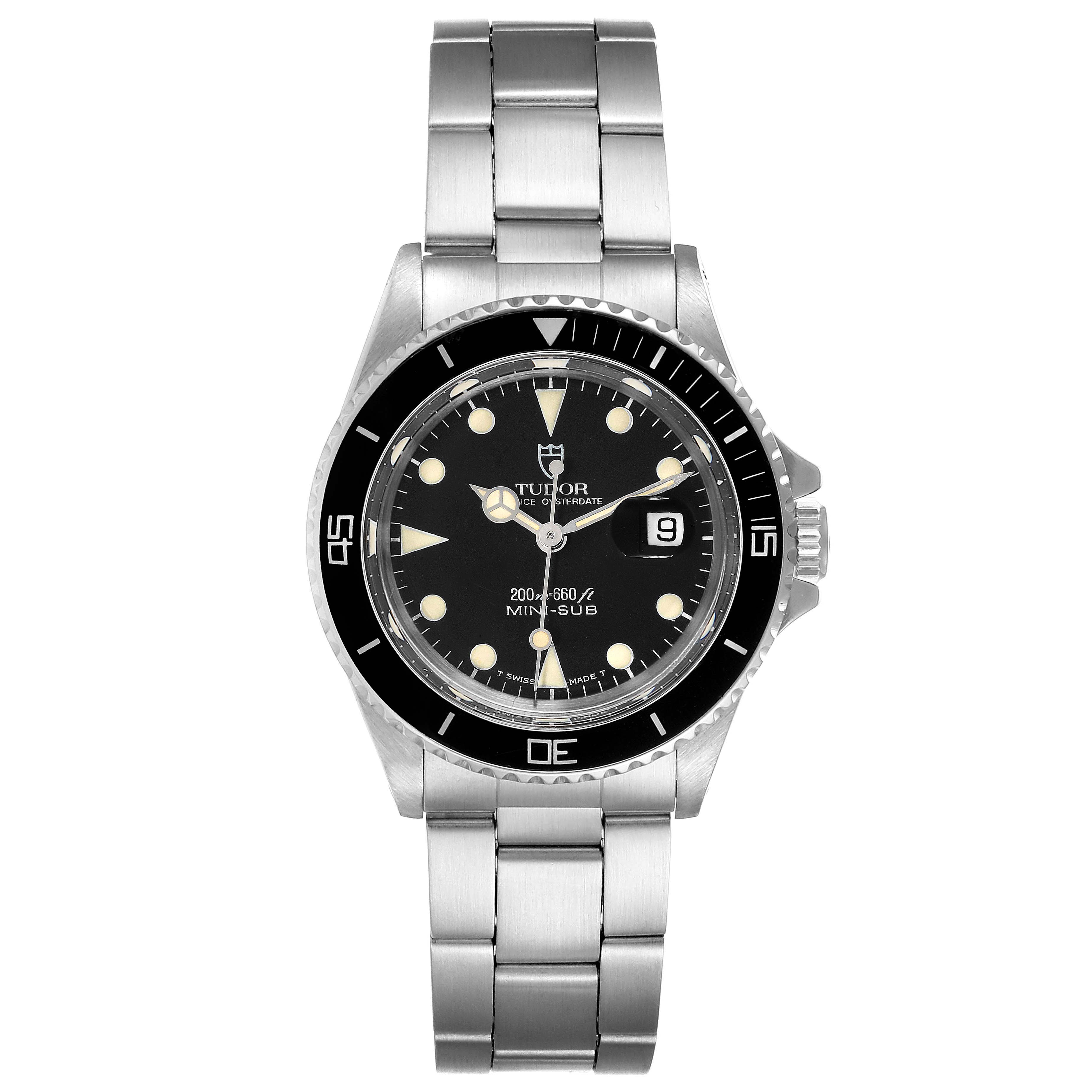 The image shows a front view of the Tudor Prince 73090 Women's Stainless Steel Black Dial 73090 Women's Stainless Steel Black Dial watch, highlighting its dial, bezel, hands, and metal bracelet.