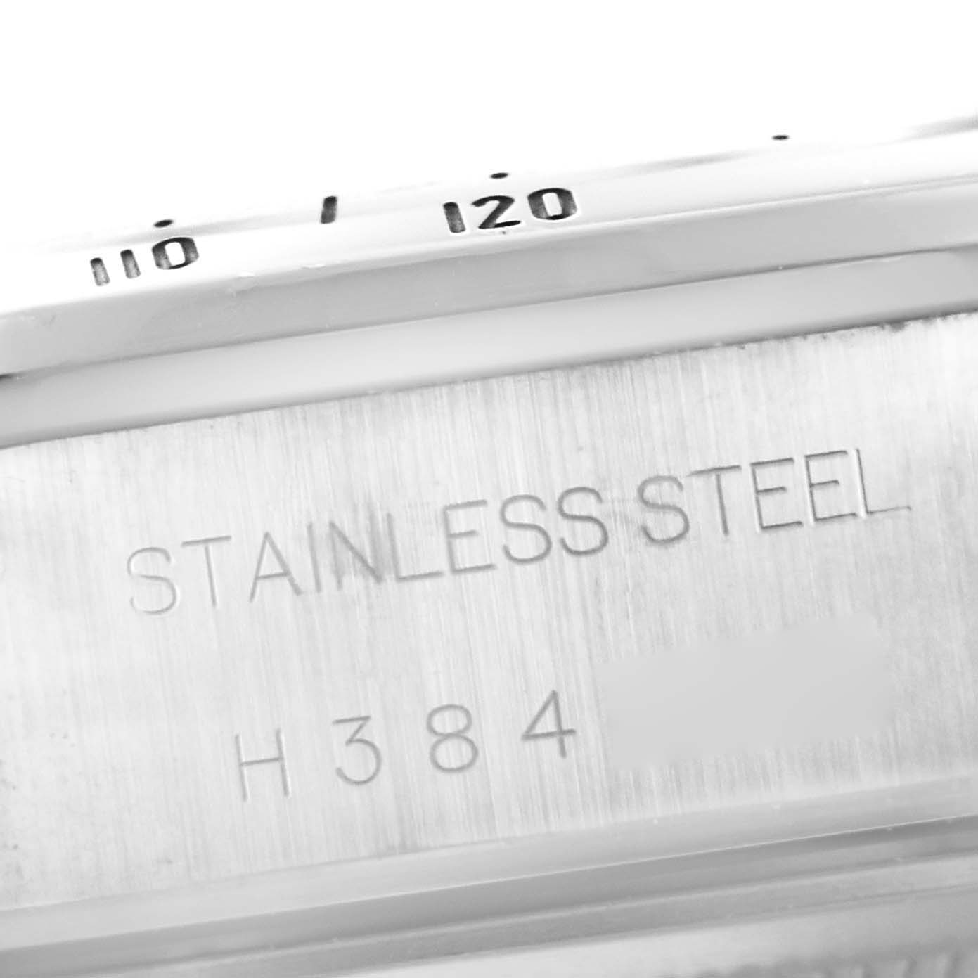 This close-up image shows the side engraving and part of the bezel on a Tudor Prince 79280 Men
s Stainless Steel Black Dial 79280 Men
s Stainless Steel Black Dial model watch.