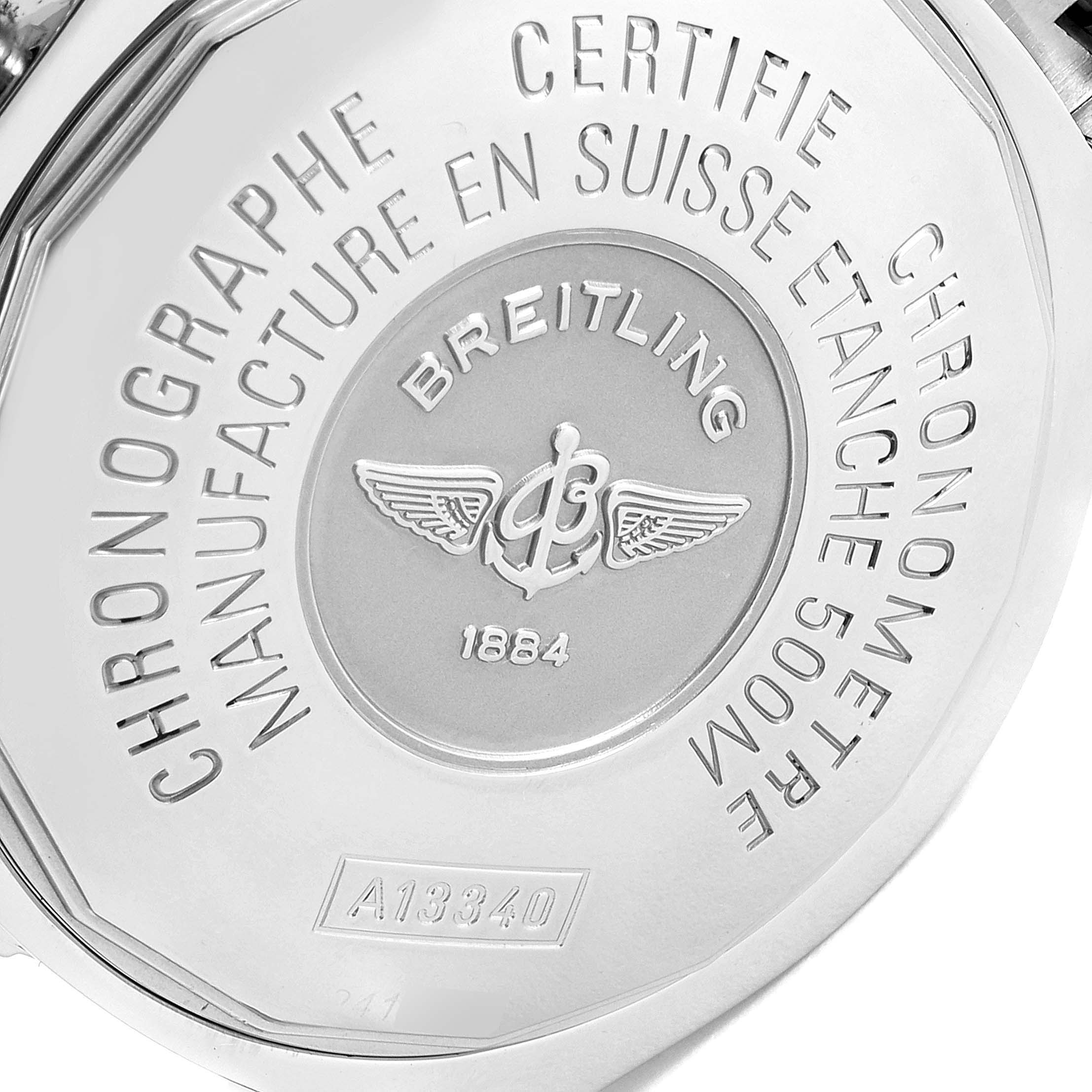 The image shows the engraved case back of the Breitling Superocean A13340 Men's Stainless Steel Beige Dial A13340 Men's Stainless Steel Beige Dial watch.