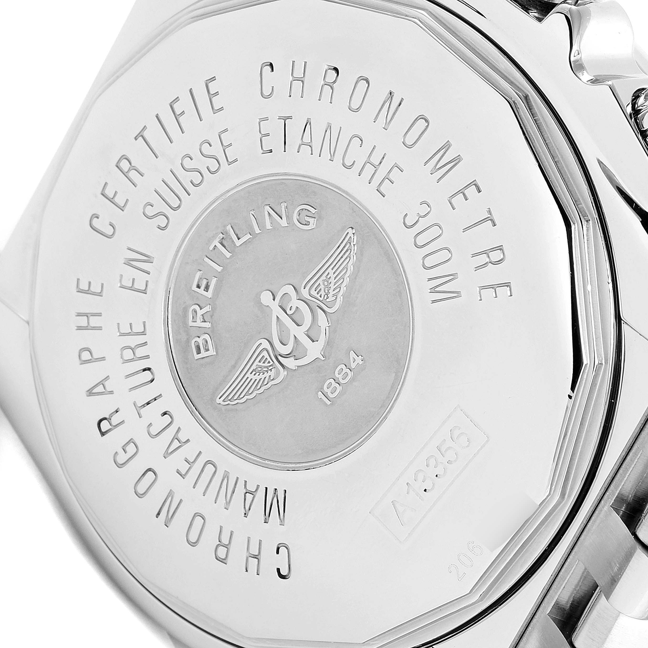 The image shows the case back of a Breitling Chronomat A13356 Men's Stainless Steel Silver Dial A13356 Men's Stainless Steel Silver Dial watch.