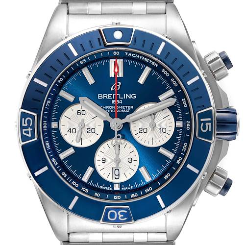 Photo of Breitling Super Chronomat B01 Blue Dial Steel Mens Watch AB0136 Box Card