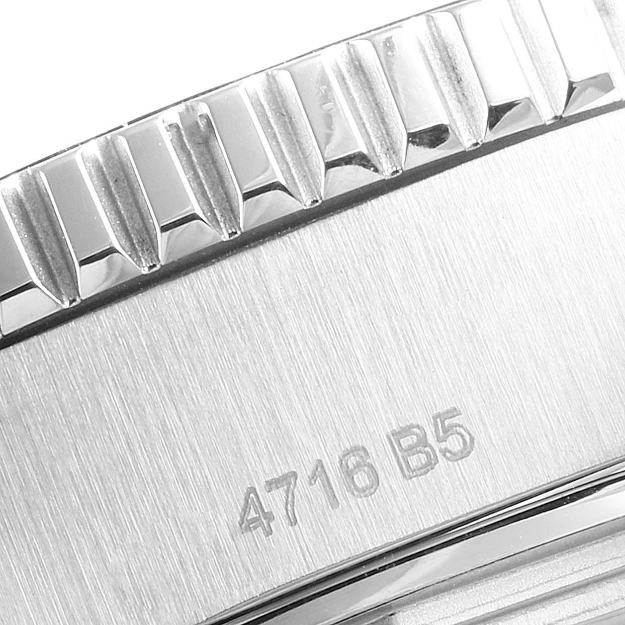 The image shows a close-up of the bezel and the side of the case of a Breitling Superocean A17392 Men's Stainless Steel Blue Dial A17392 Men's Stainless Steel Blue Dial watch, including model engraving "4716 B5".