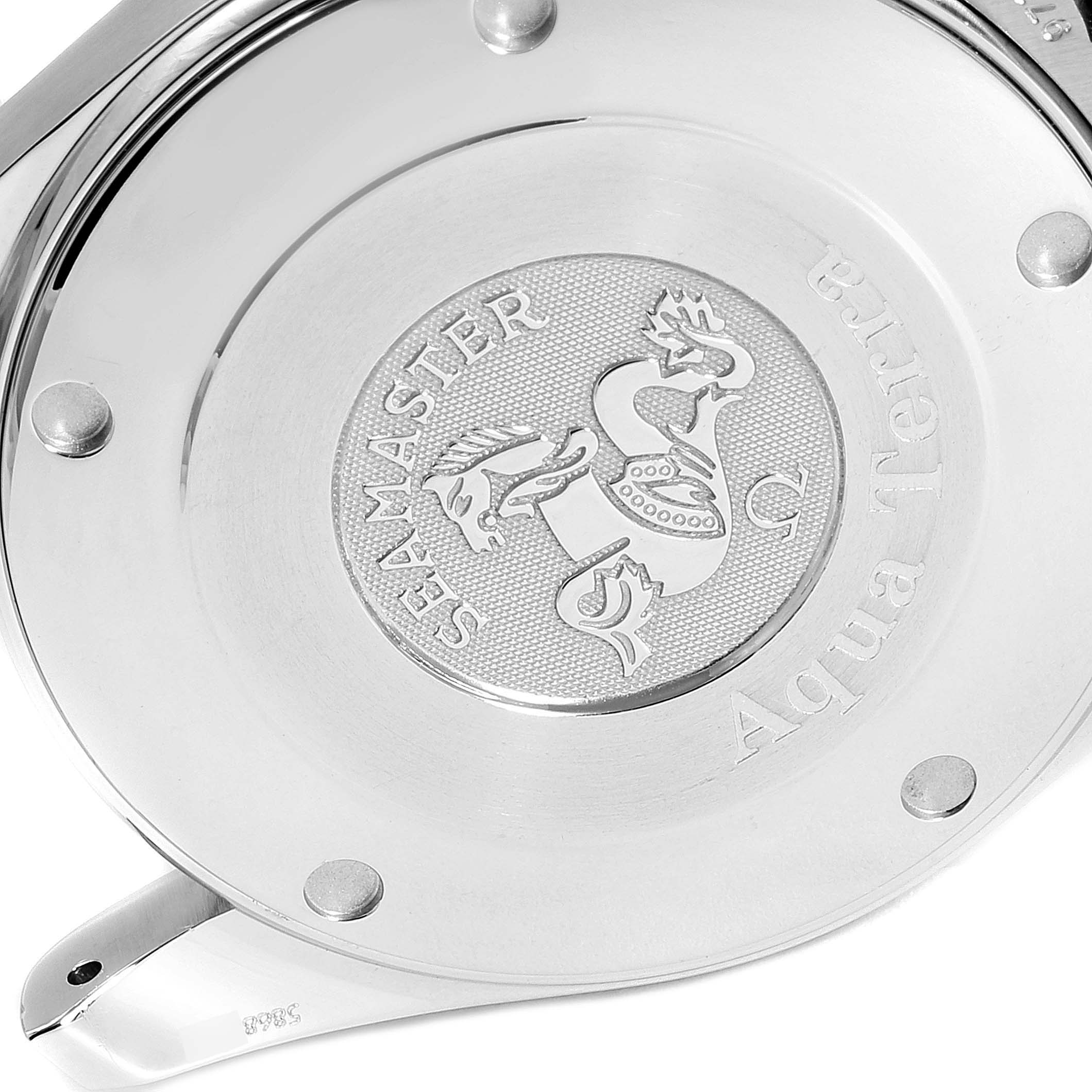 The image shows the back case of an Omega Seamaster 2318.30.00 Men's Steel and Gold (two tone) Silver Dial 2318.30.00 Men's Steel and Gold (two tone) Silver Dial watch, displaying the logo and model name "Aqua Terra."