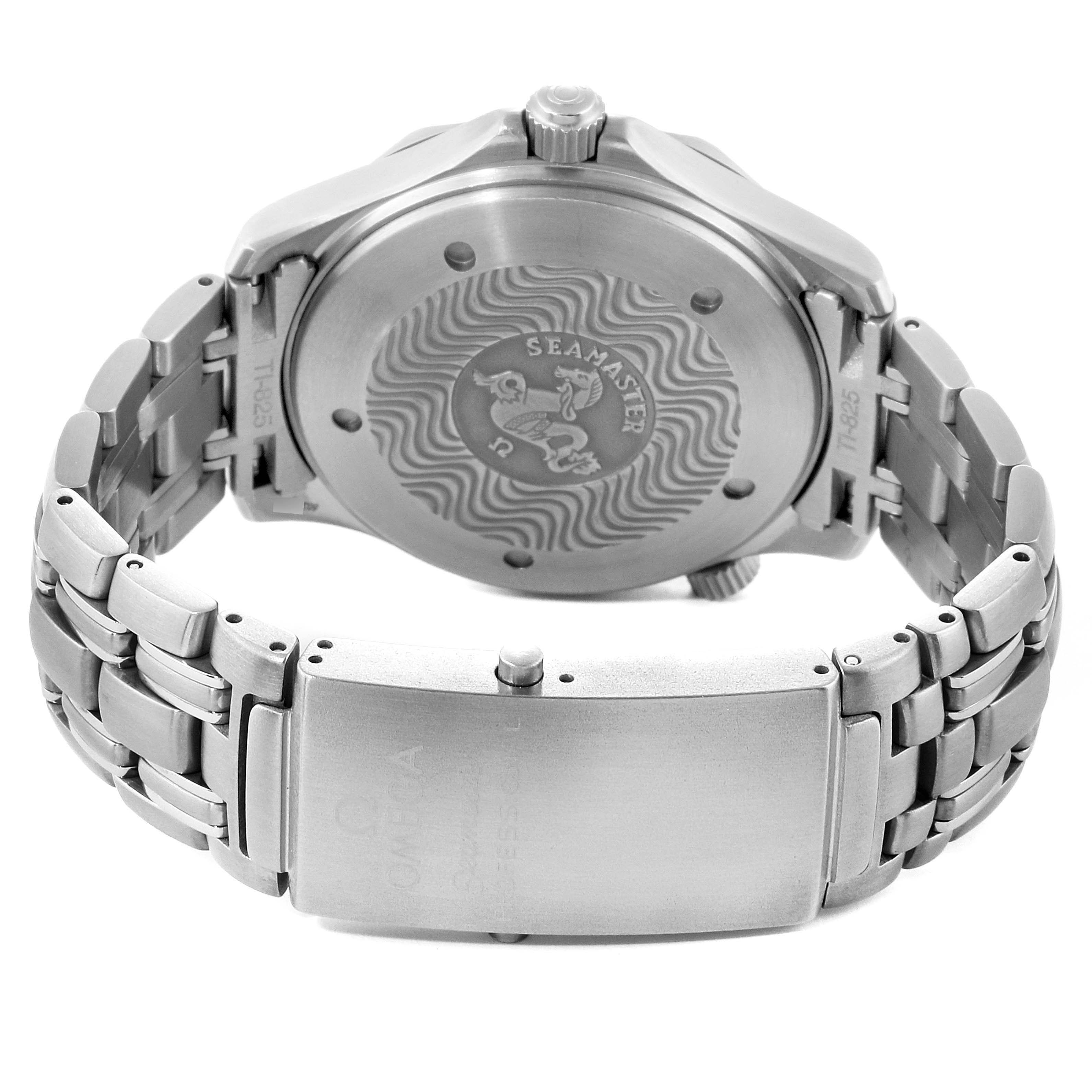 The image shows the back case and bracelet of an Omega Seamaster 2231.80.00 Men
s Titanium Blue Dial 2231.80.00 Men
s Titanium Blue Dial watch from a rear angle.