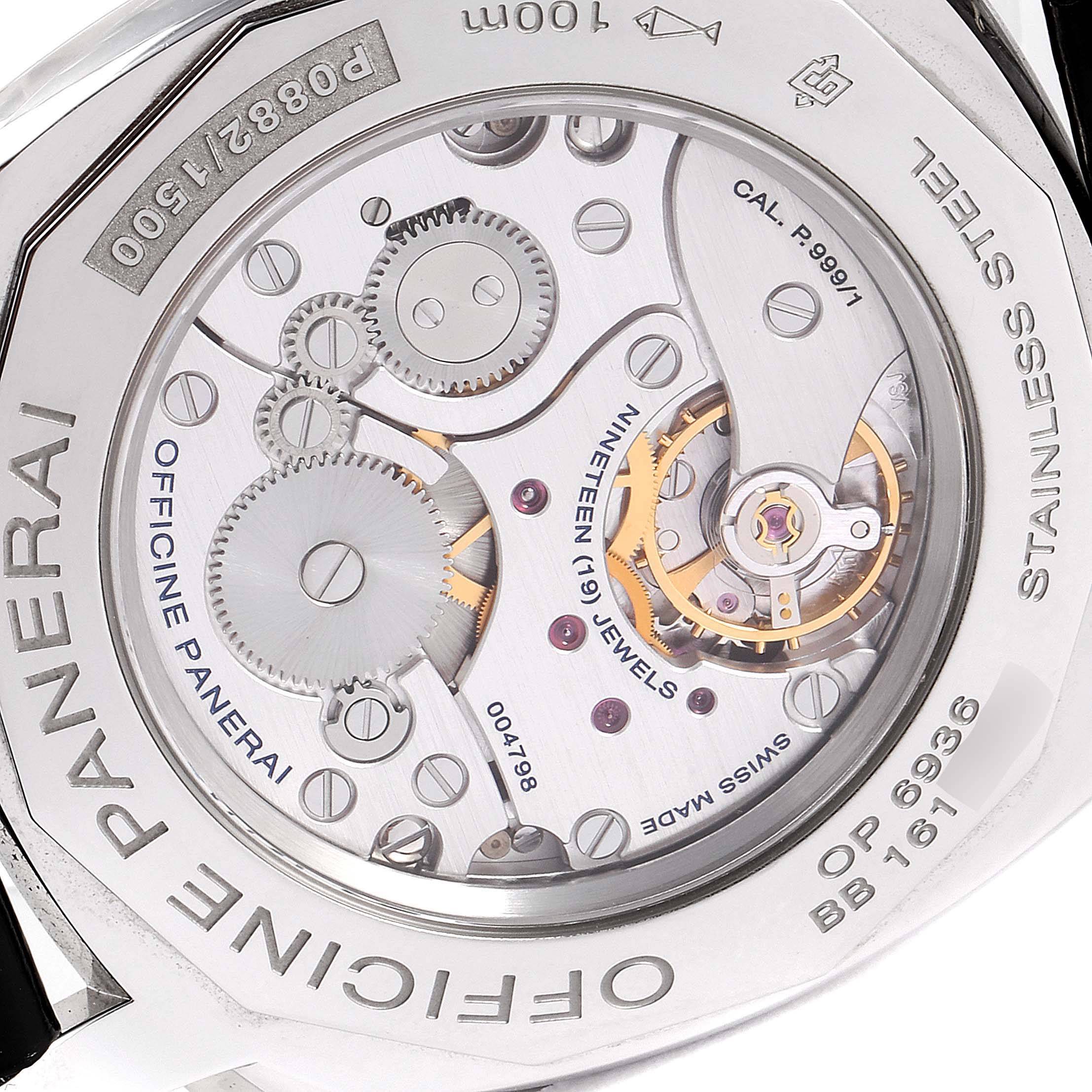 The image shows the back view of the Panerai Radiomir PAM00512 Men's Stainless Steel Black Dial PAM00512 Men's Stainless Steel Black Dial watch, focusing on its intricate mechanical movement.