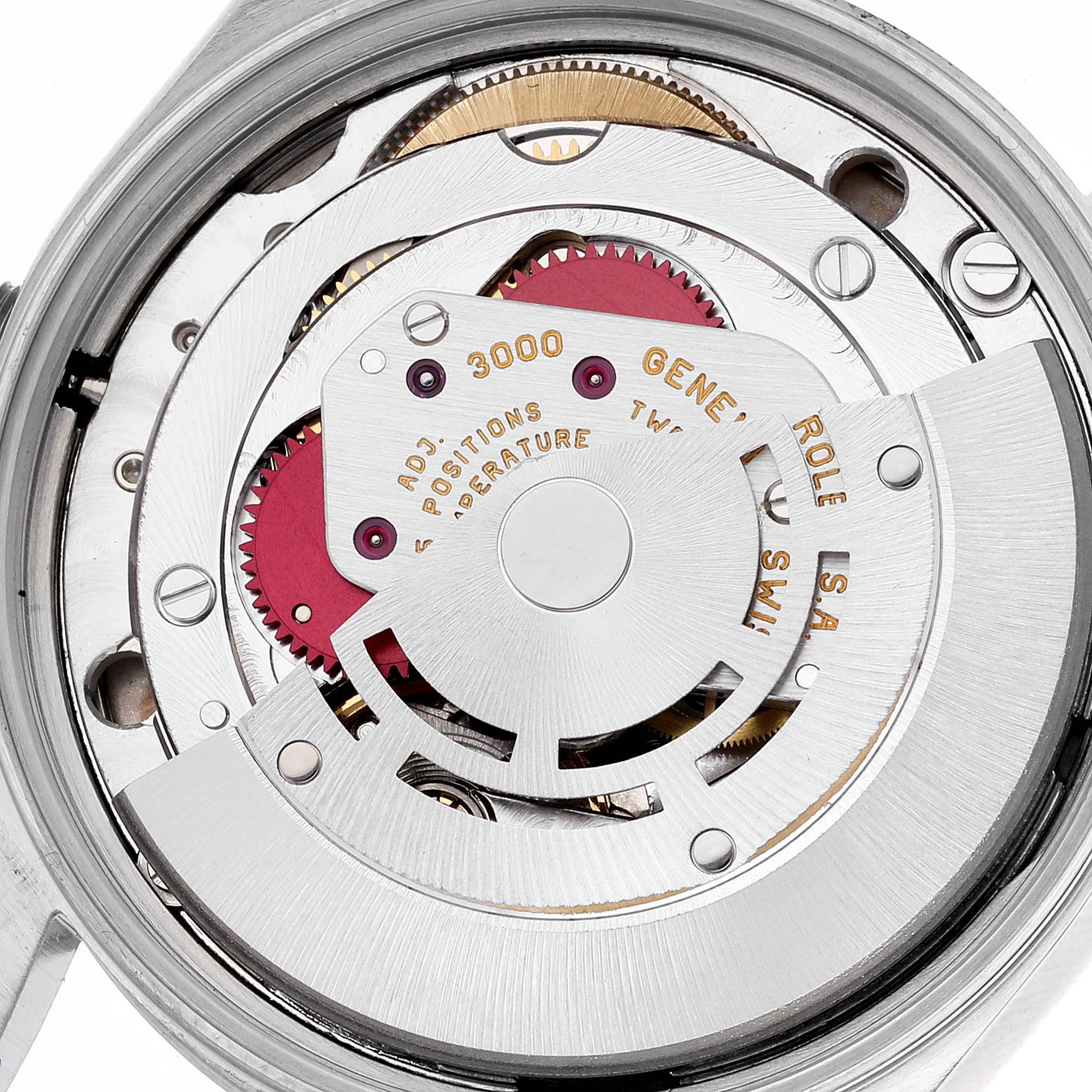 The image shows the internal mechanical components of a Rolex Air-King 14000 Men's Stainless Steel Silver Dial 14000 Men's Stainless Steel Silver Dial watch from a close-up, top-down angle.