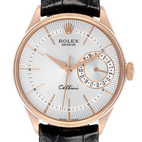 Photo of Rolex Cellini Date Rose Gold Silver Dial Mens Watch 50515 Box Card
