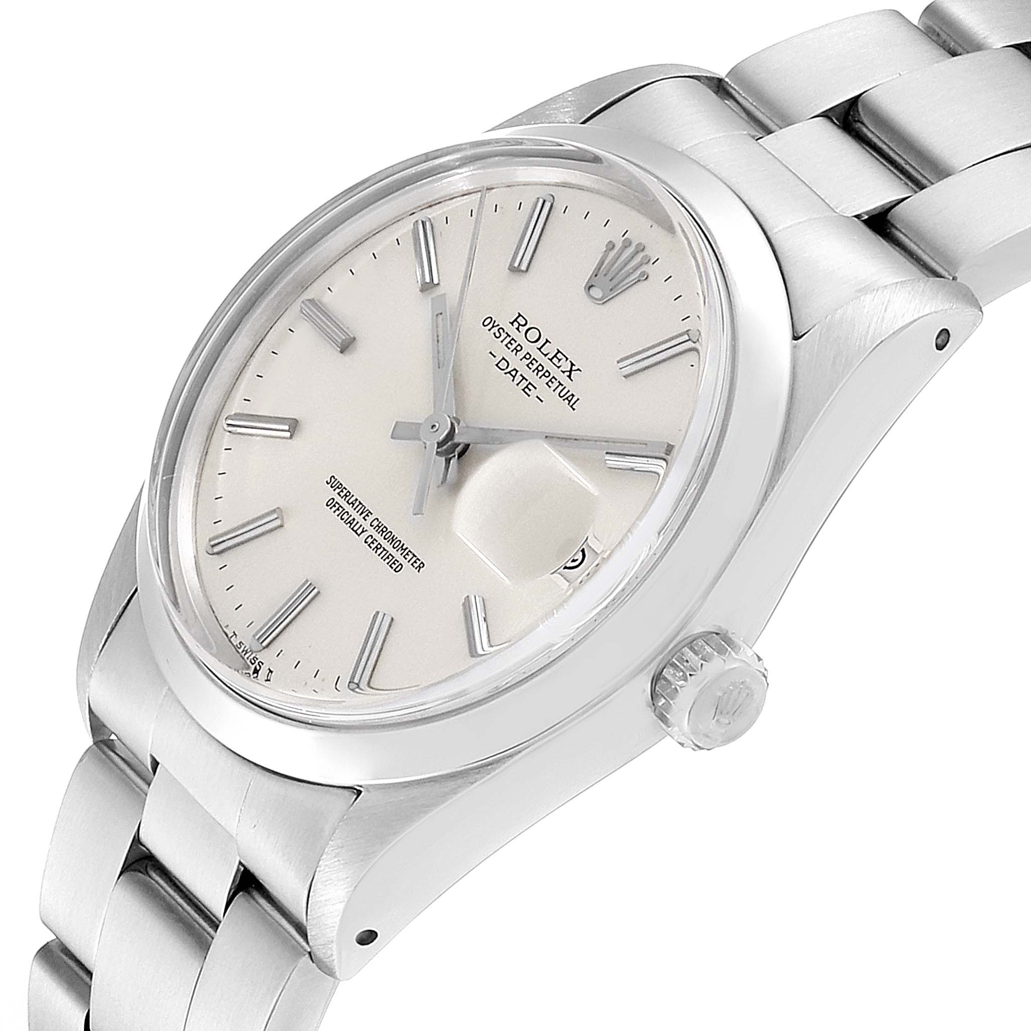 The Rolex Vintage Collection 15000 Men's Stainless Steel Silver Dial 15000 Men's Stainless Steel Silver Dial model is shown at an angled close-up, displaying the dial, crown, and part of the bracelet.