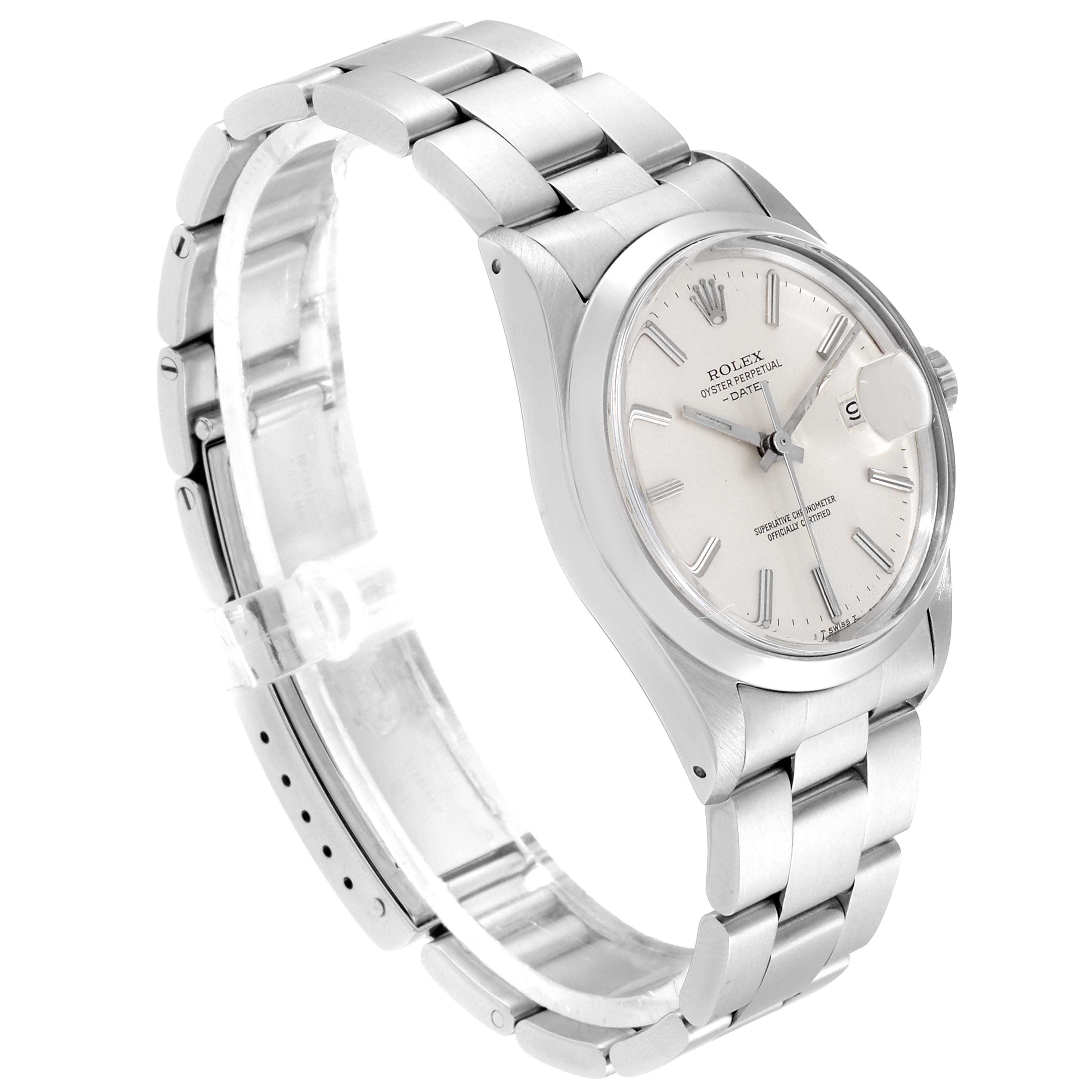 The image shows a Rolex Vintage Collection 15000 Men's Stainless Steel Silver Dial 15000 Men's Stainless Steel Silver Dial watch at an angle that highlights the face, bracelet, and clasp.