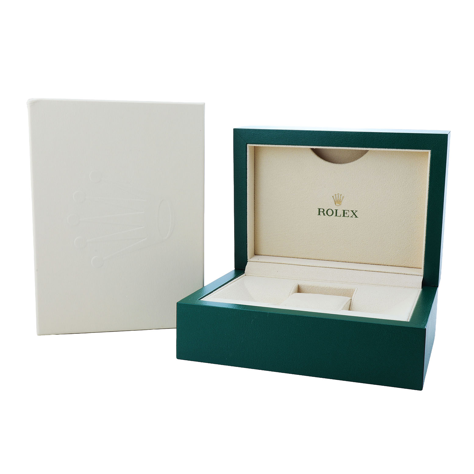 The image shows an open Rolex Datejust 279173 Women's Stainless Steel Champagne Dial box with its exterior cover, viewed from the front.